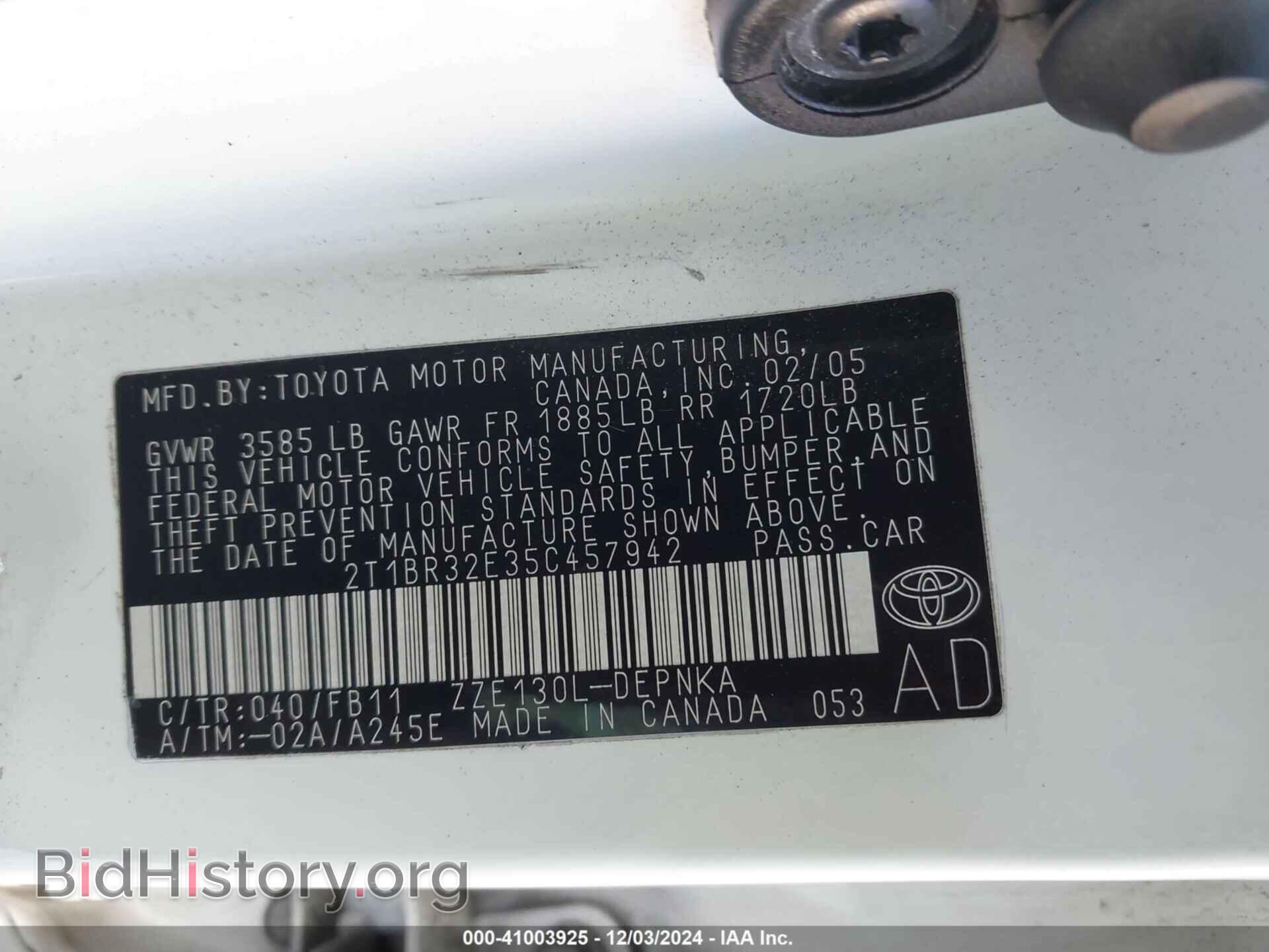 2005 TOYOTA COROLLA - VIN: 2T1BR32E35C457942 - Фото 9