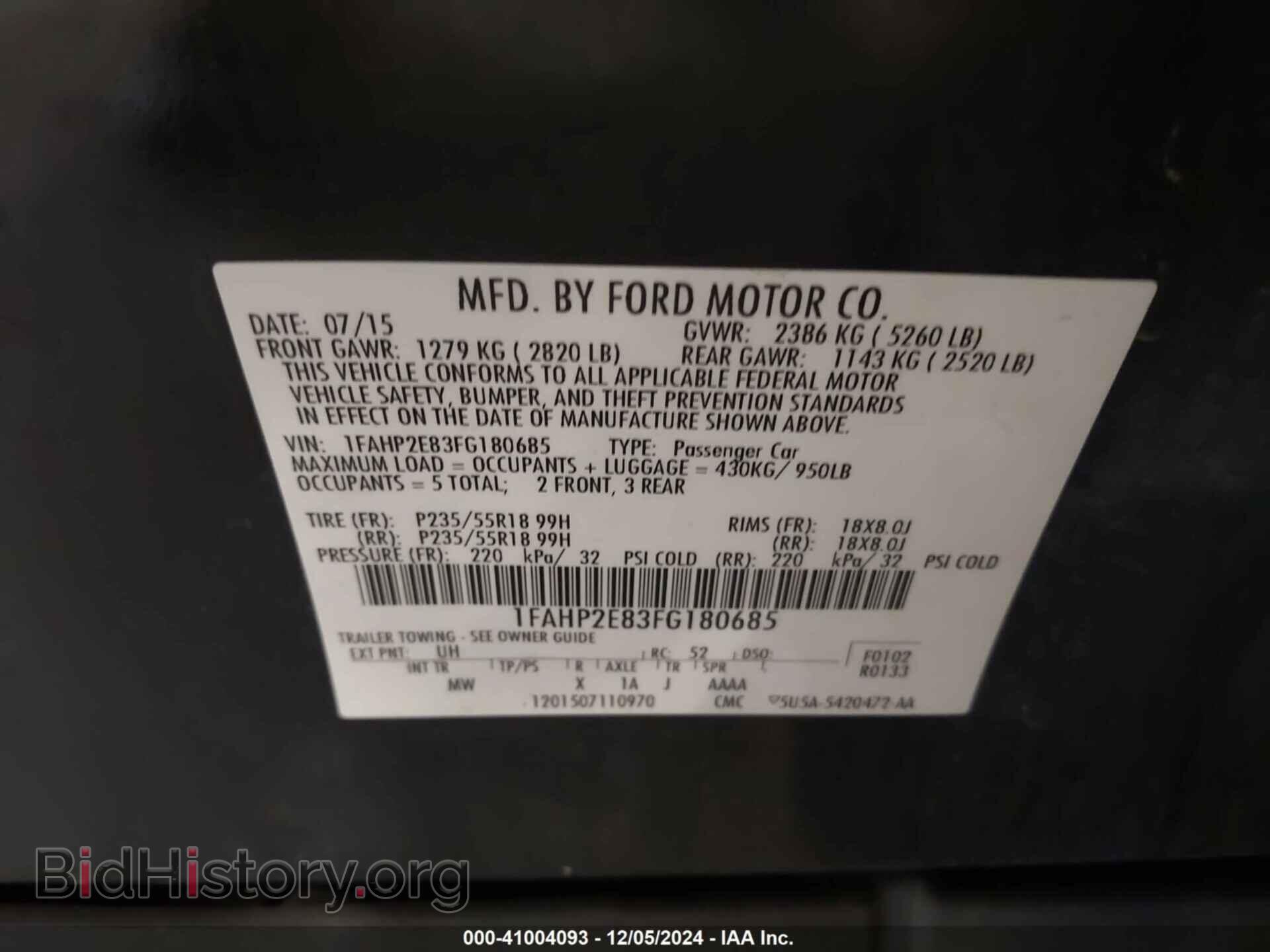 2015 FORD TAURUS - VIN: 1FAHP2E83FG180685 - Фото 9