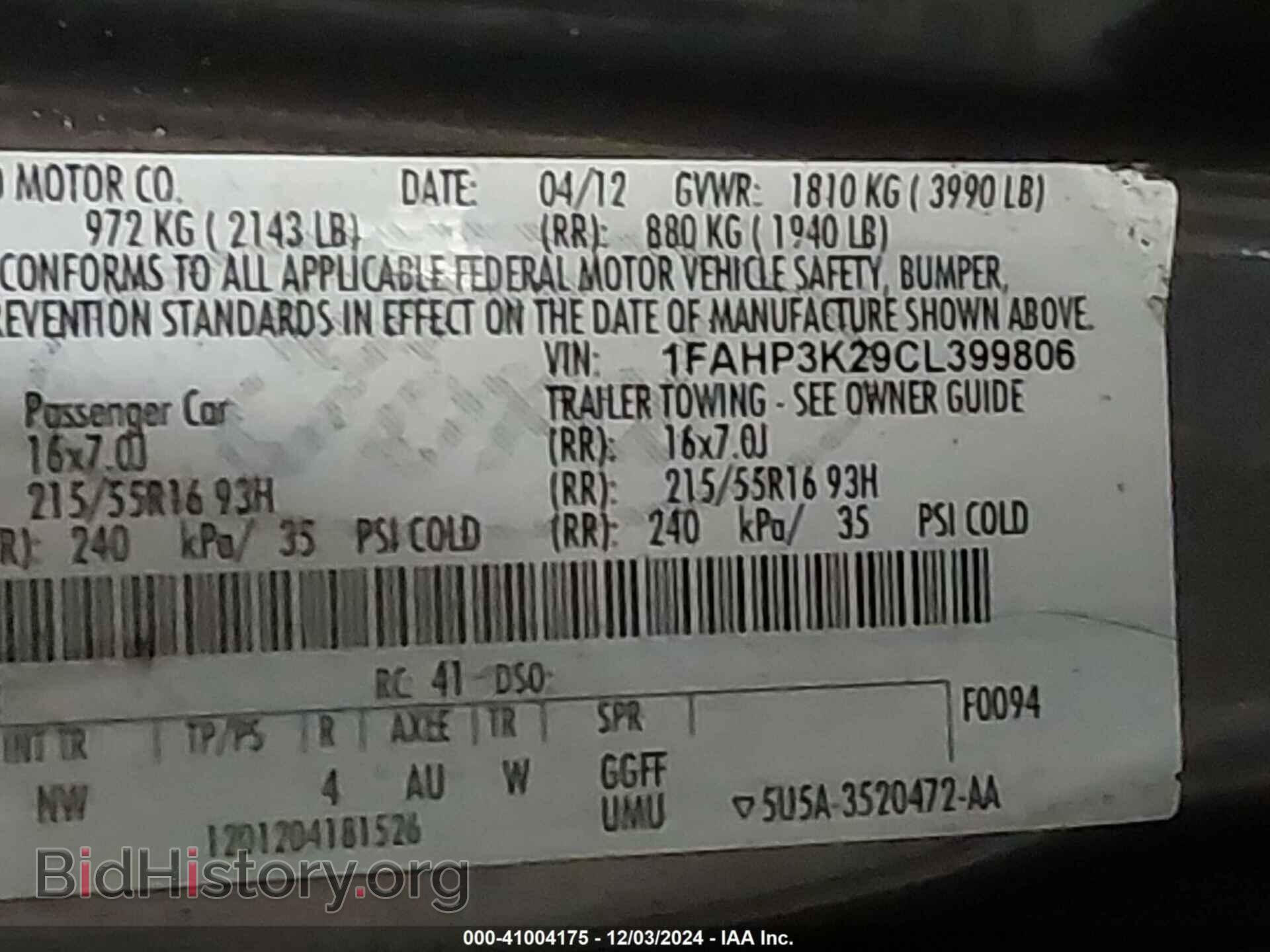 2012 FORD FOCUS - VIN: 1FAHP3K29CL399806 - Фото 9