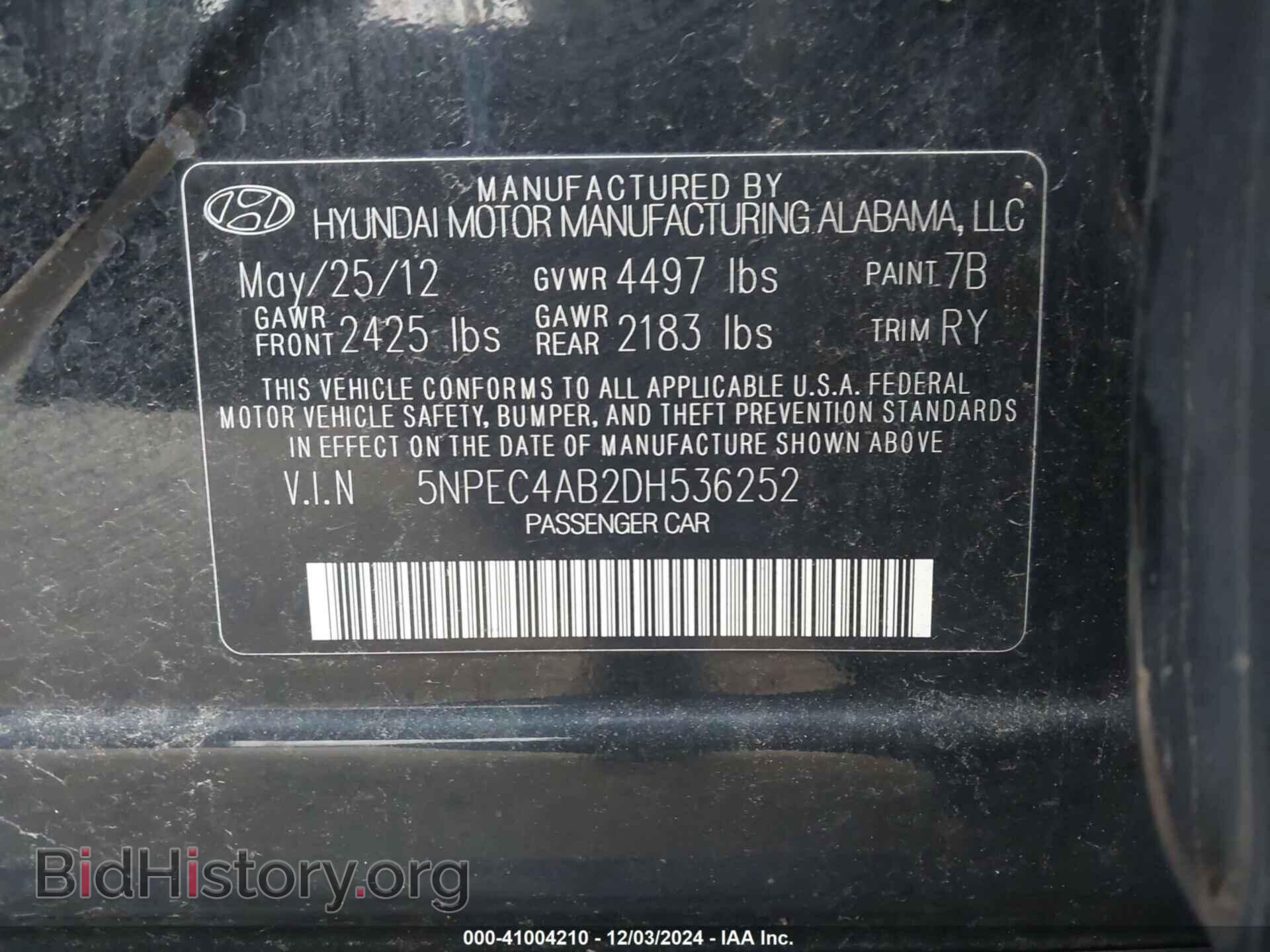 2013 HYUNDAI SONATA - VIN: 5NPEC4AB2DH536252 - Фото 9