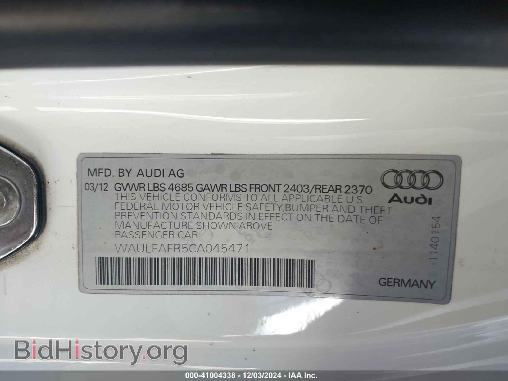 2012 AUDI A5 - VIN: WAULFAFR5CA045471 - Фото 9