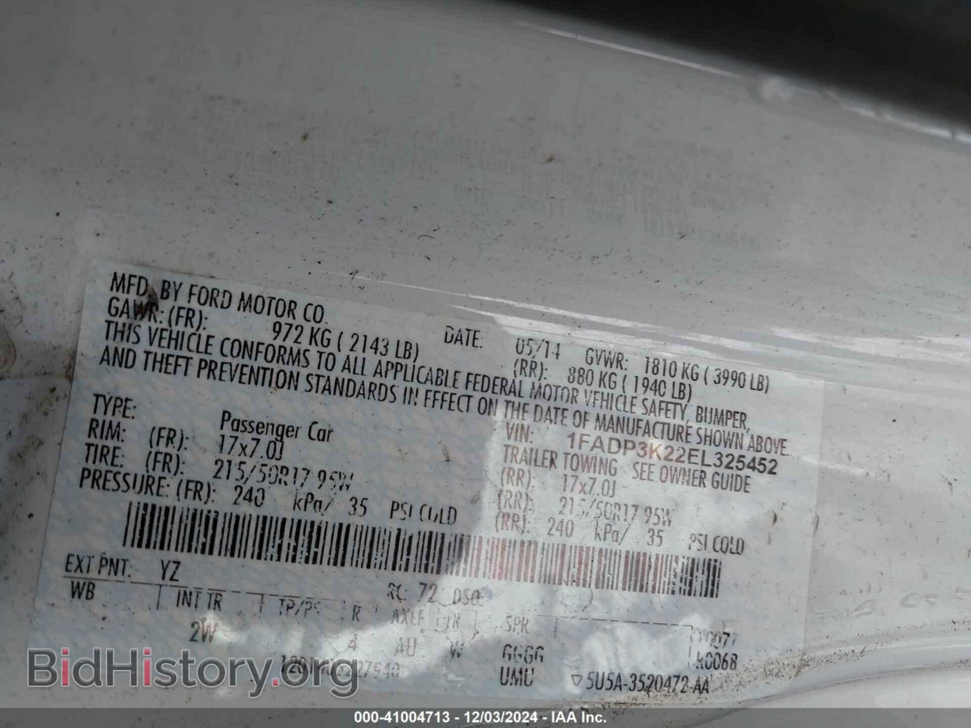 2014 FORD FOCUS - VIN: 1FADP3K22EL325452 - Фото 9