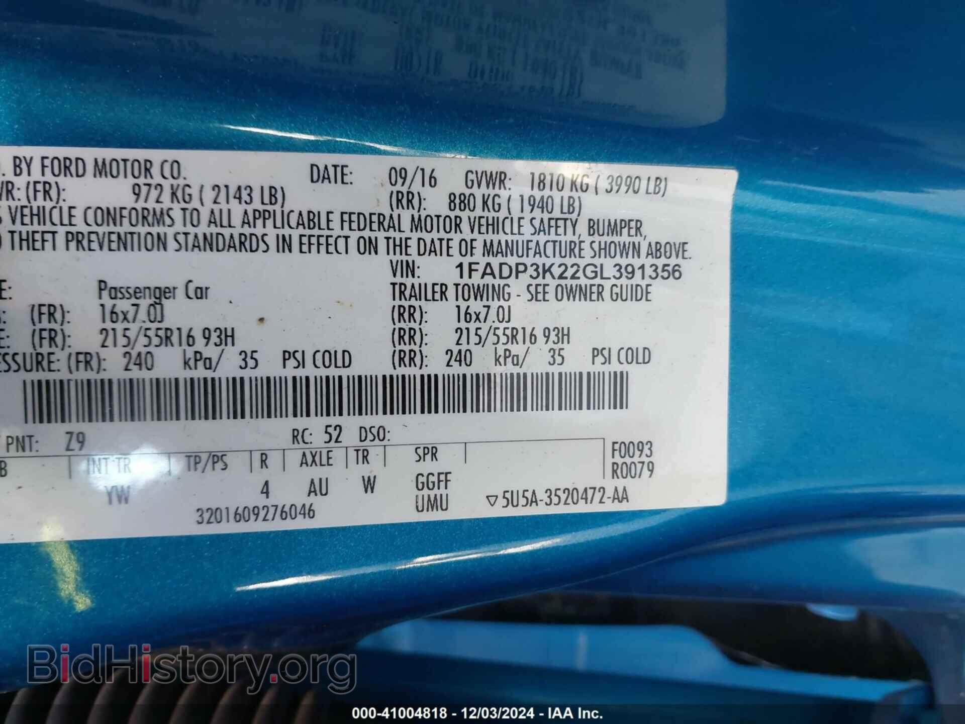 2016 FORD FOCUS - VIN: 1FADP3K22GL391356 - Фото 9