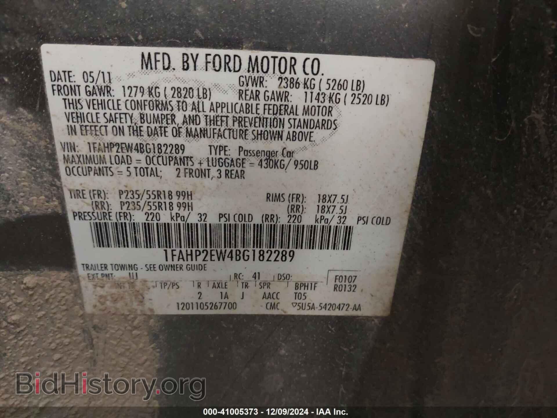 2011 FORD TAURUS - VIN: 1FAHP2EW4BG182289 - Фото 9