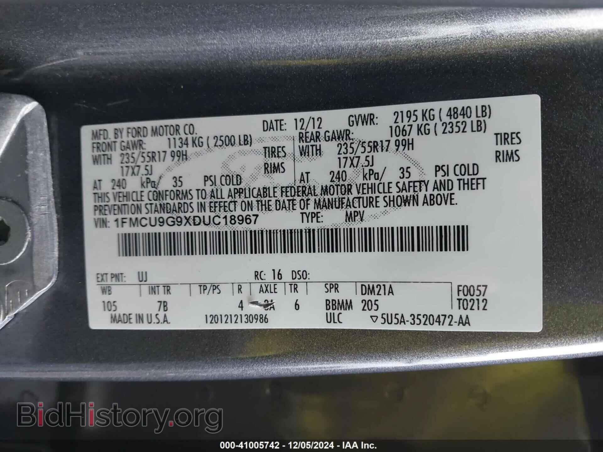 2013 FORD ESCAPE - VIN: 1FMCU9G9XDUC18967 - Фото 9