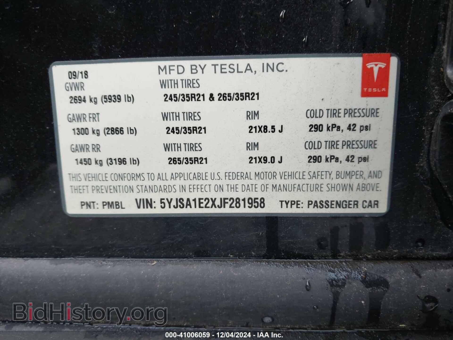 2018 TESLA MODEL S - VIN: 5YJSA1E2XJF281958 - Photo 9