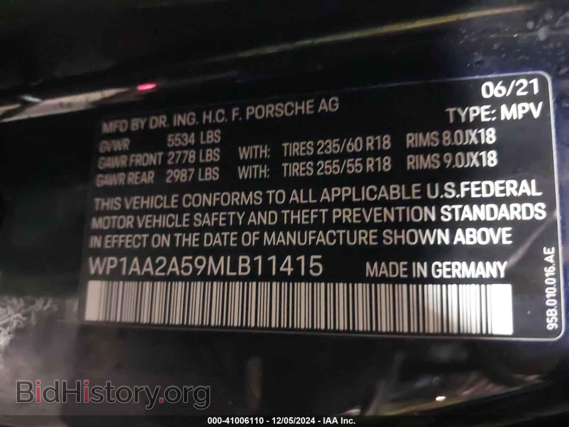 2021 PORSCHE MACAN - VIN: WP1AA2A59MLB11415 - Фото 9
