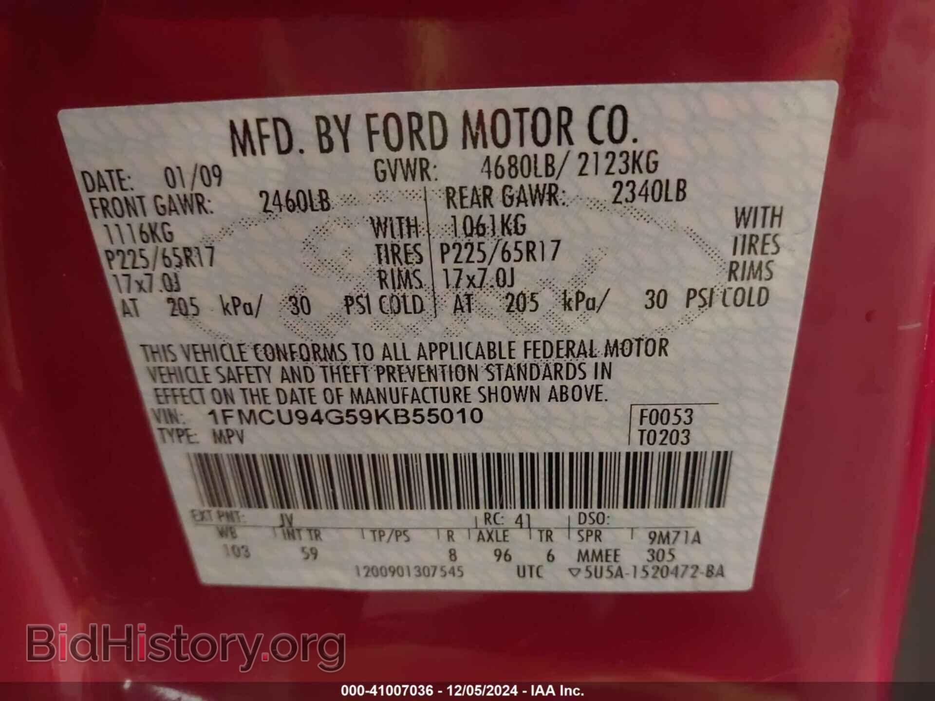 2009 FORD ESCAPE - VIN: 1FMCU94G59KB55010 - Фото 9