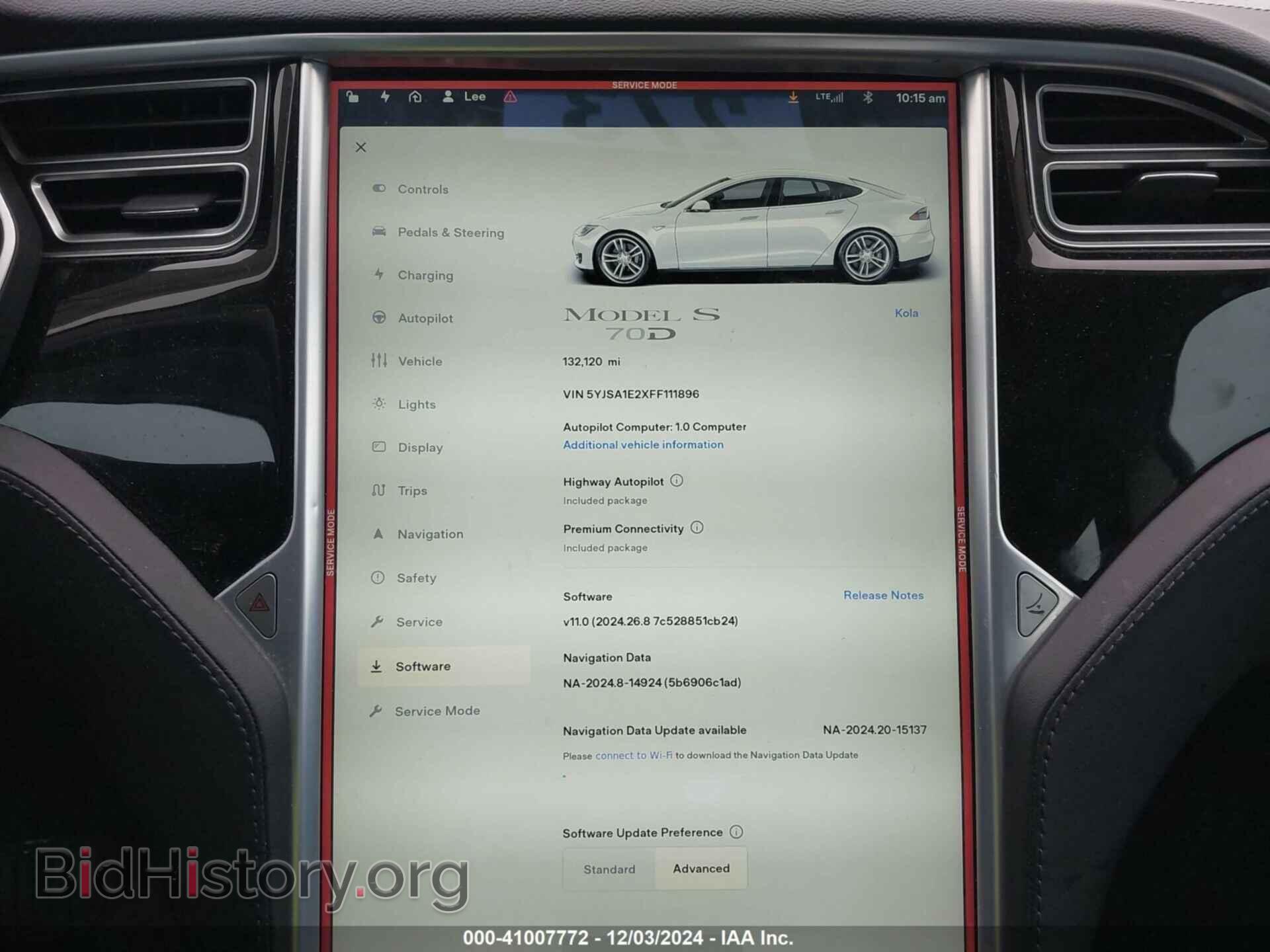 2015 TESLA MODEL S - VIN: 5YJSA1E2XFF111896 - Фото 7