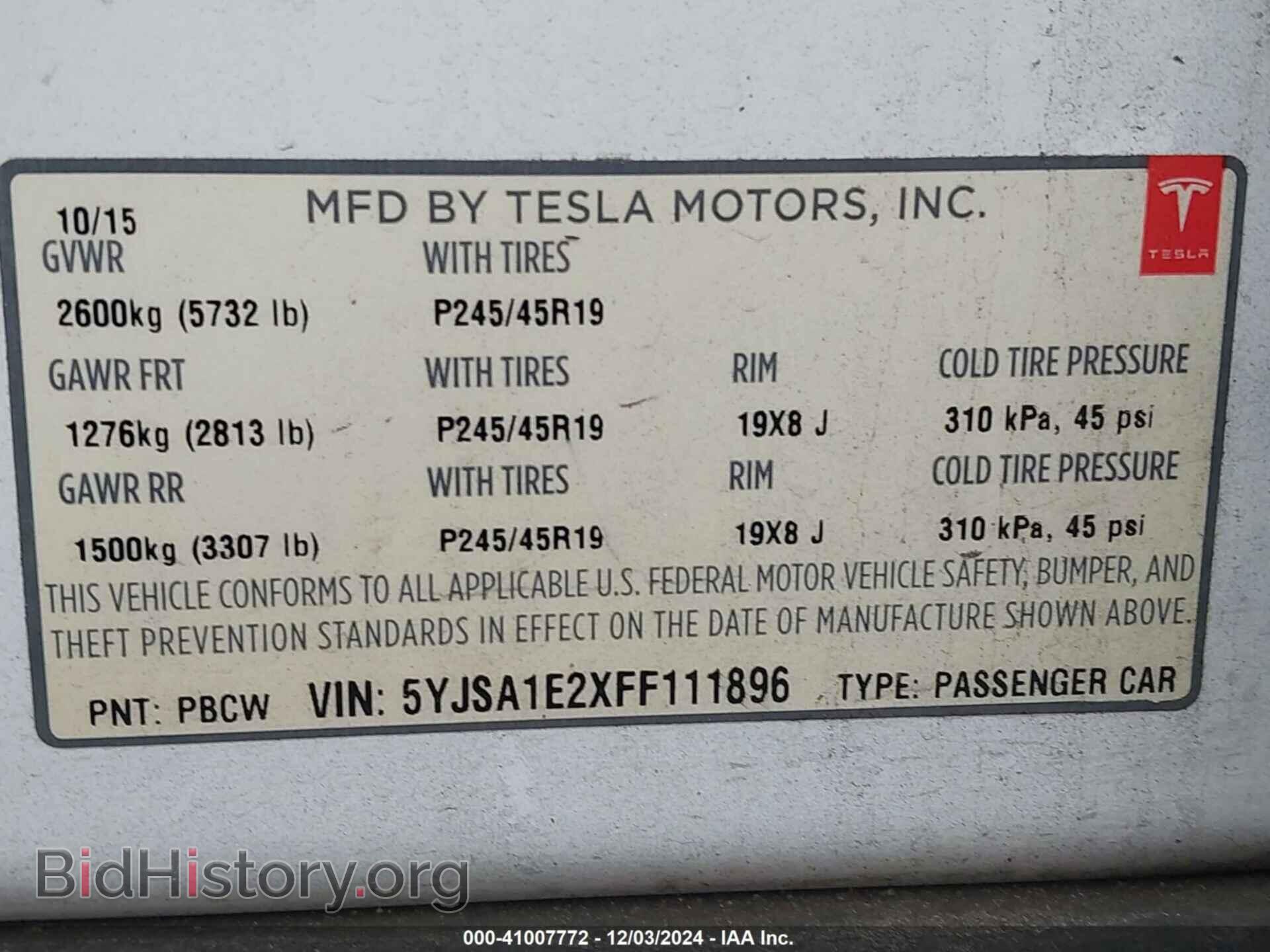 2015 TESLA MODEL S - VIN: 5YJSA1E2XFF111896 - Фото 9