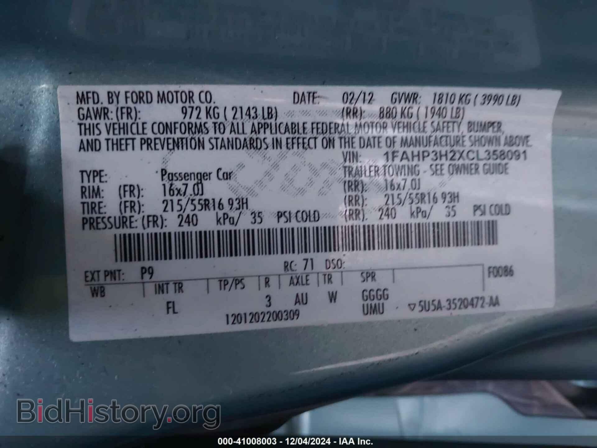 2012 FORD FOCUS - VIN: 1FAHP3H2XCL358091 - Фото 9