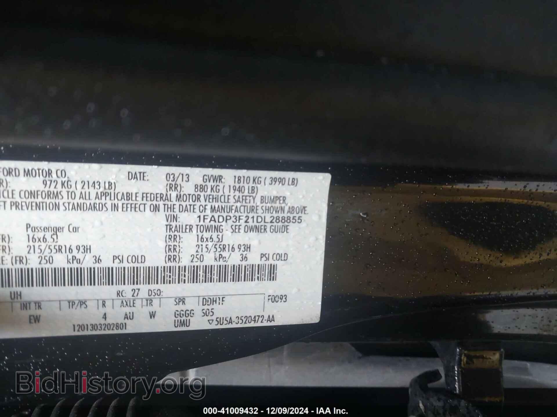 2013 FORD FOCUS - VIN: 1FADP3F21DL288855 - Фото 9