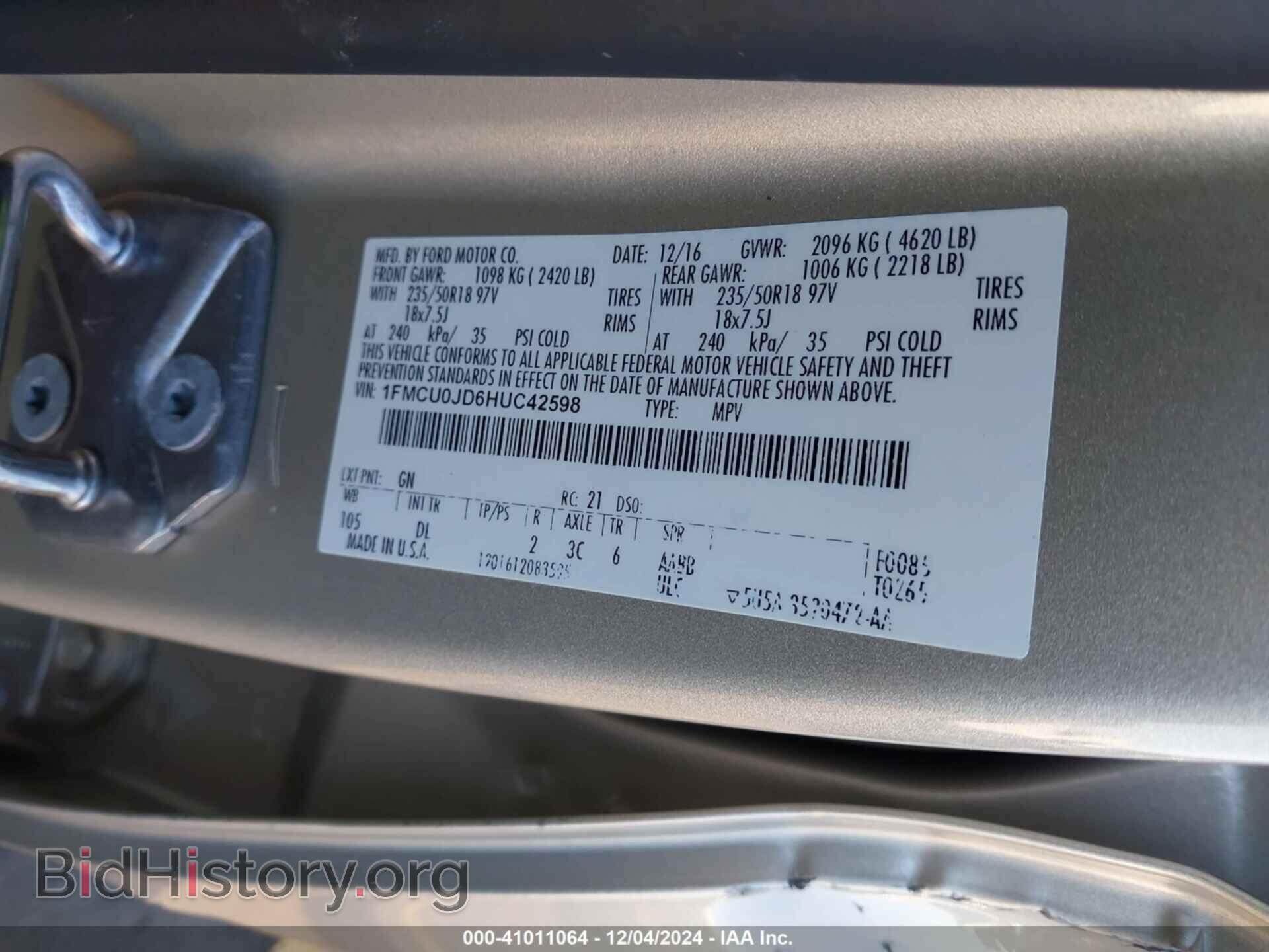 2017 FORD ESCAPE - VIN: 1FMCU0JD6HUC42598 - Фото 9