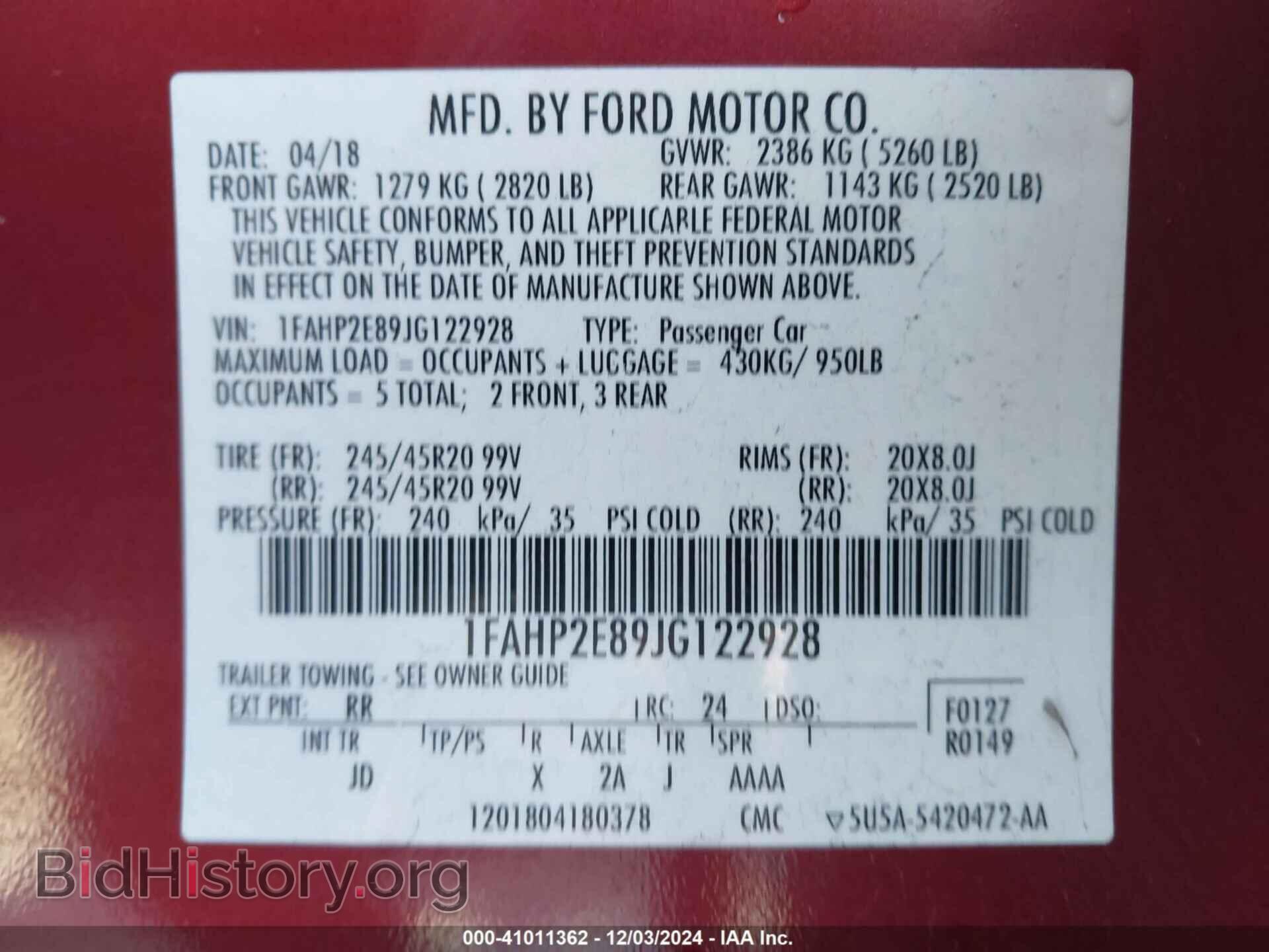 2018 FORD TAURUS - VIN: 1FAHP2E89JG122928 - Фото 9