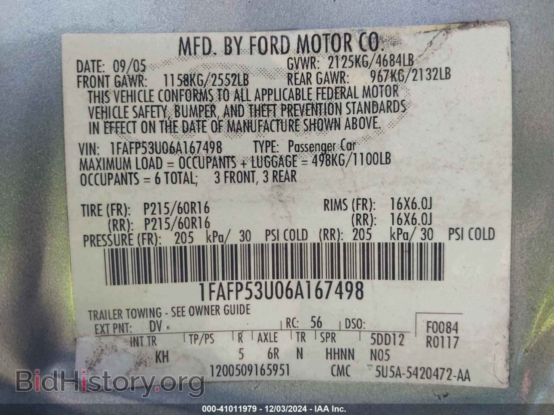 2006 FORD TAURUS - VIN: 1FAFP53U06A167498 - Фото 9