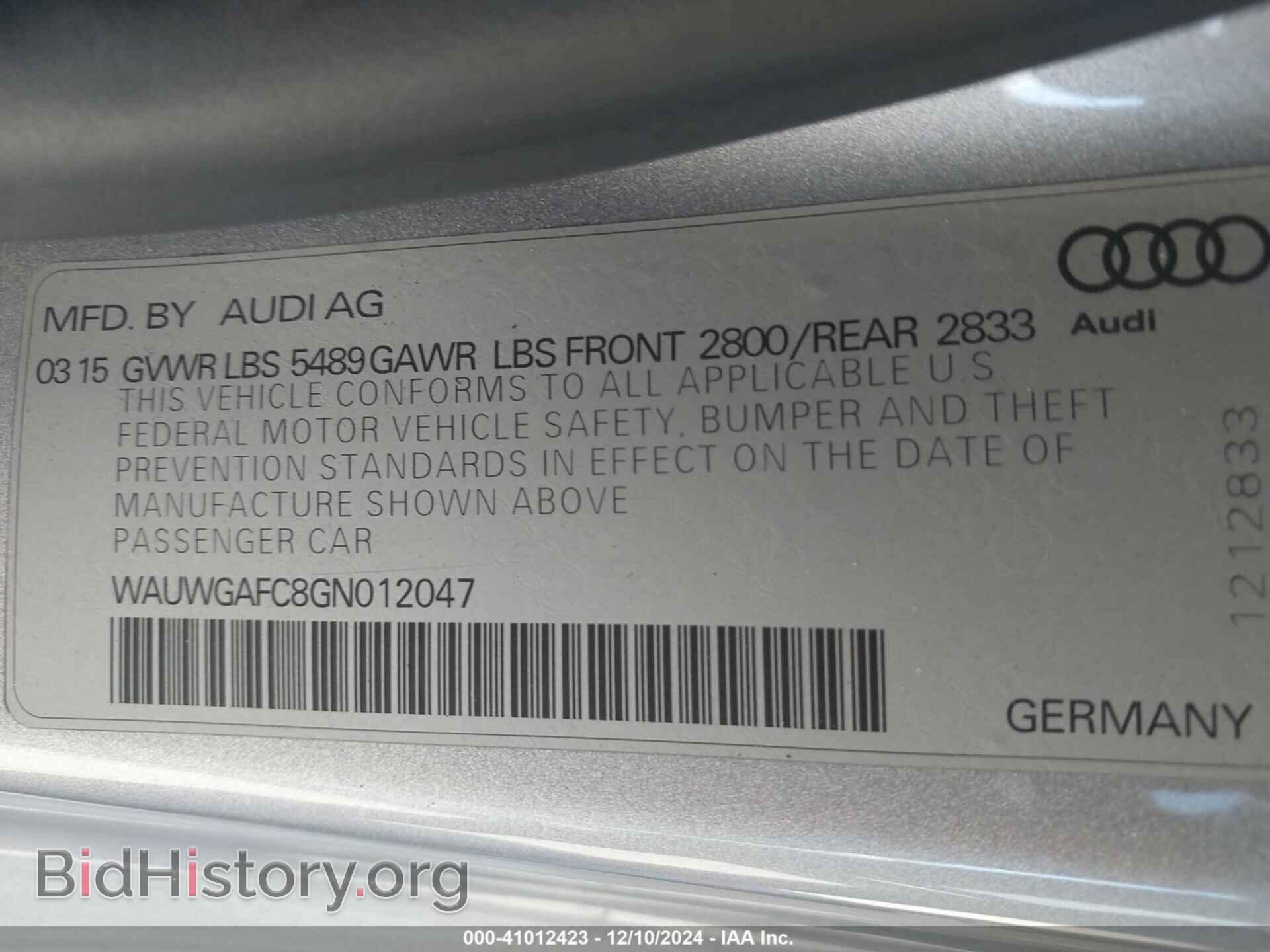 2016 AUDI A7 - VIN: WAUWGAFC8GN012047 - Фото 9
