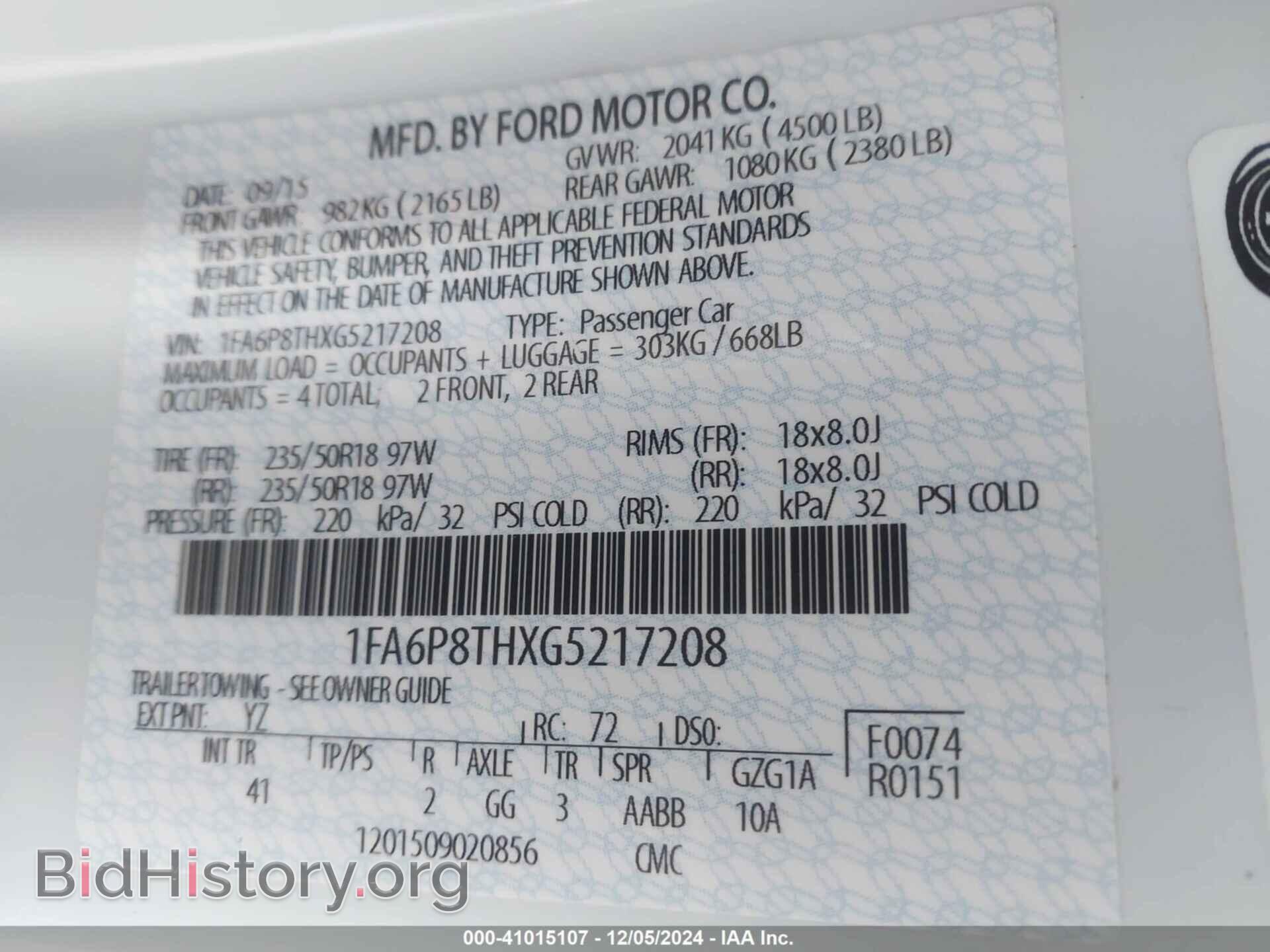2016 FORD MUSTANG - VIN: 1FA6P8THXG5217208 - Фото 9