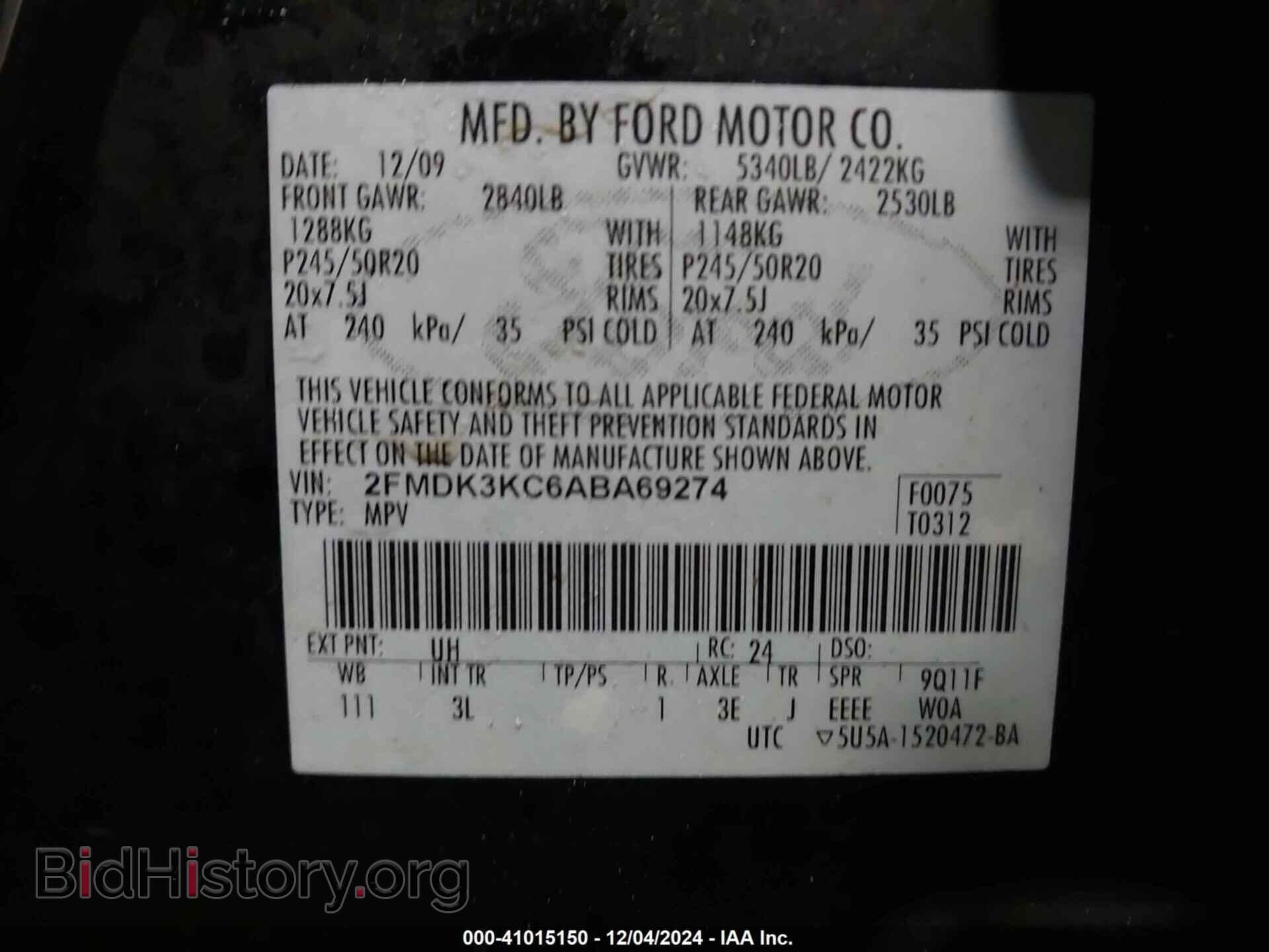 2010 FORD EDGE - VIN: 2FMDK3KC6ABA69274 - Фото 9