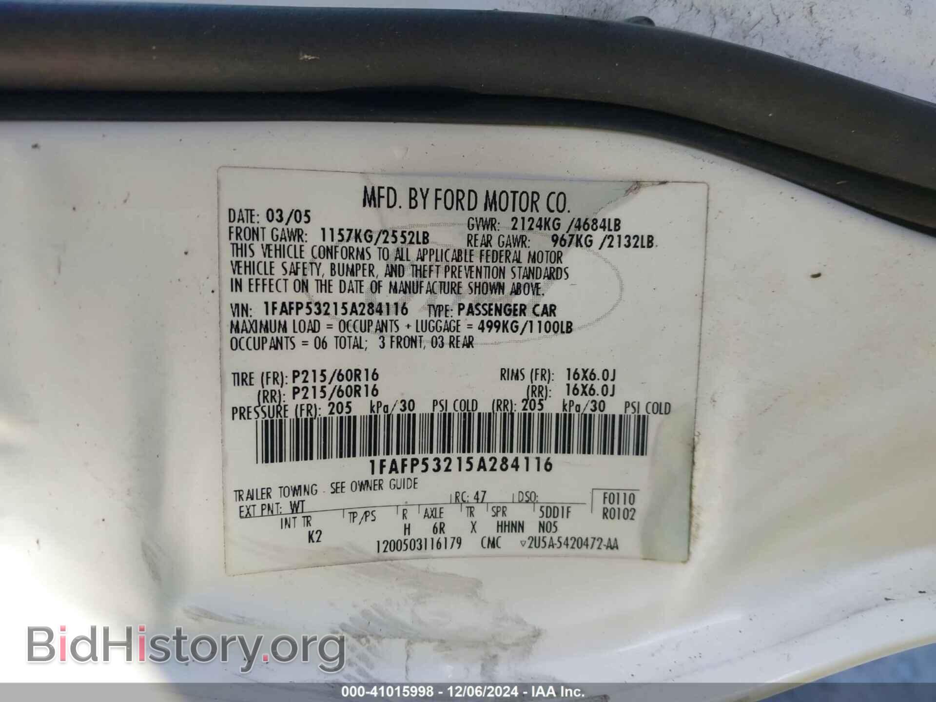 2005 FORD TAURUS - VIN: 1FAFP53215A284116 - Фото 9