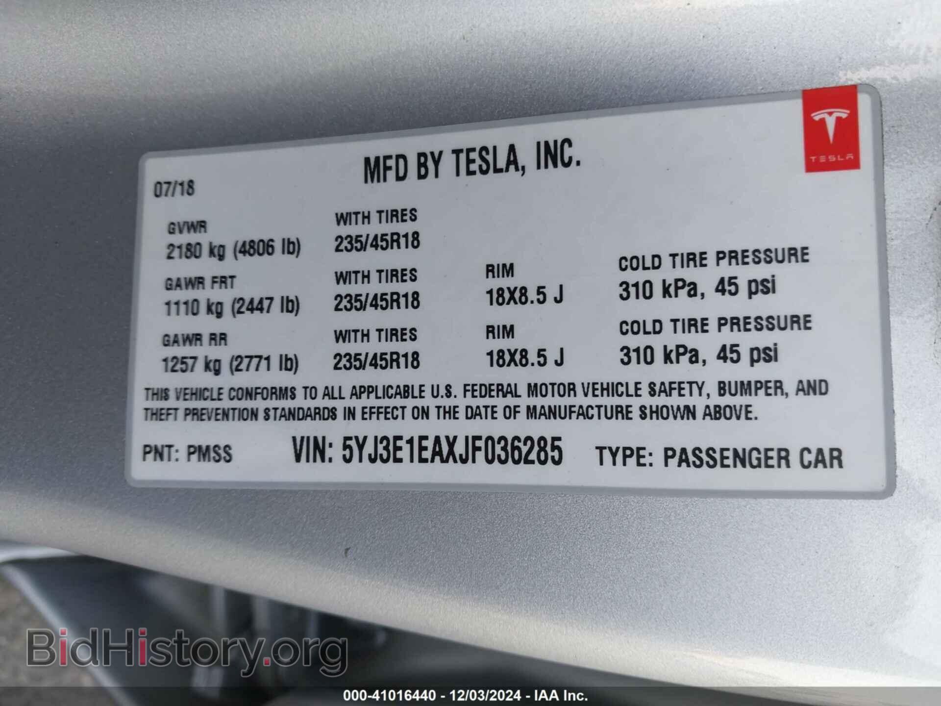 2018 TESLA MODEL 3 - VIN: 5YJ3E1EAXJF036285 - Photo 9