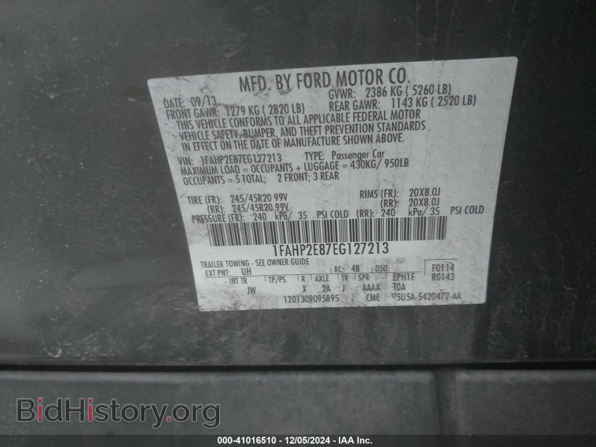 2014 FORD TAURUS - VIN: 1FAHP2E87EG127213 - Фото 9
