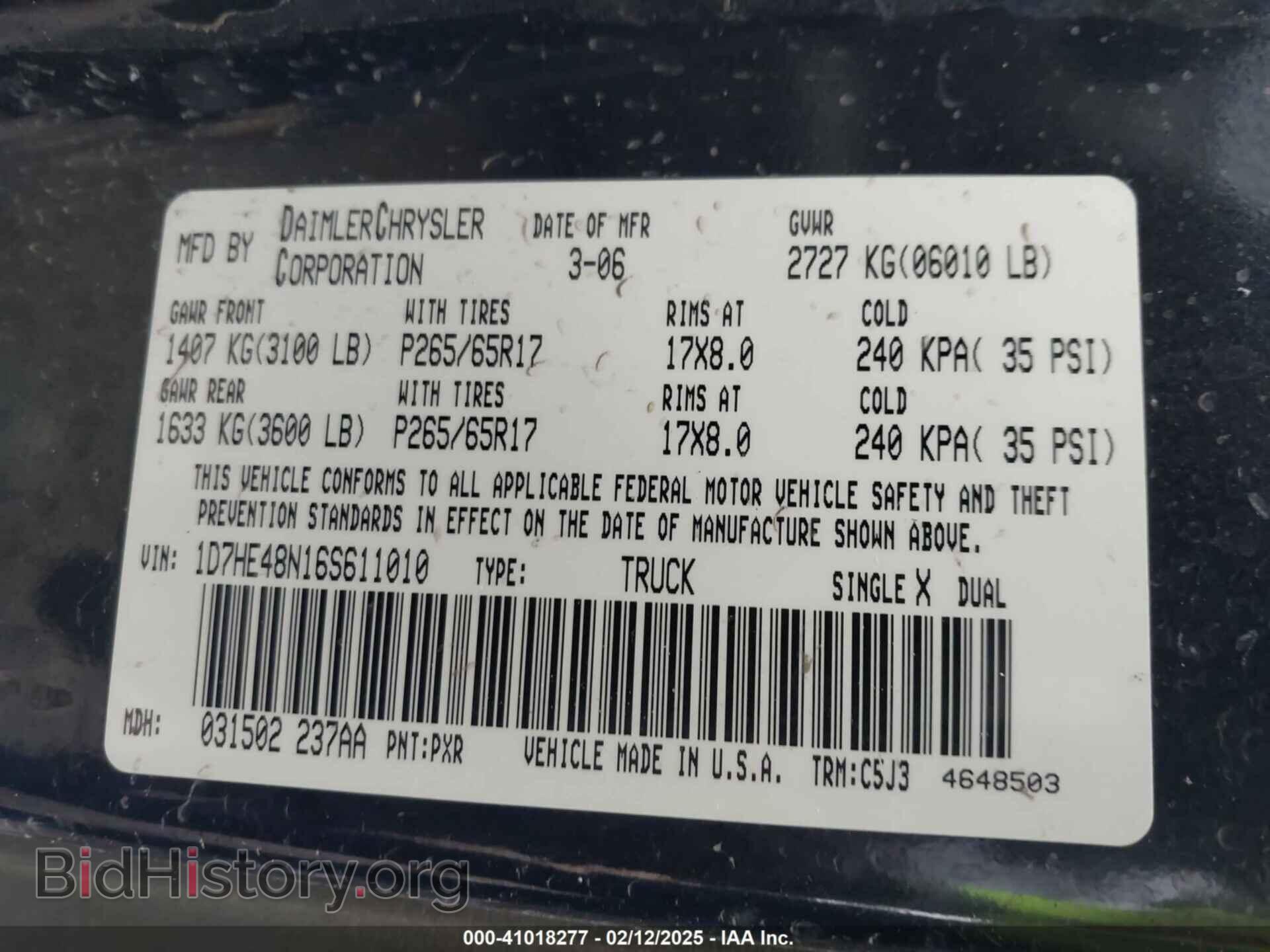2006 DODGE DAKOTA - VIN: 1D7HE48N16S611010 - Фото 9