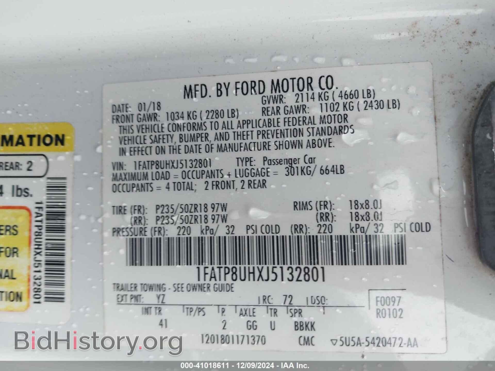 2018 FORD MUSTANG - VIN: 1FATP8UHXJ5132801 - Фото 9