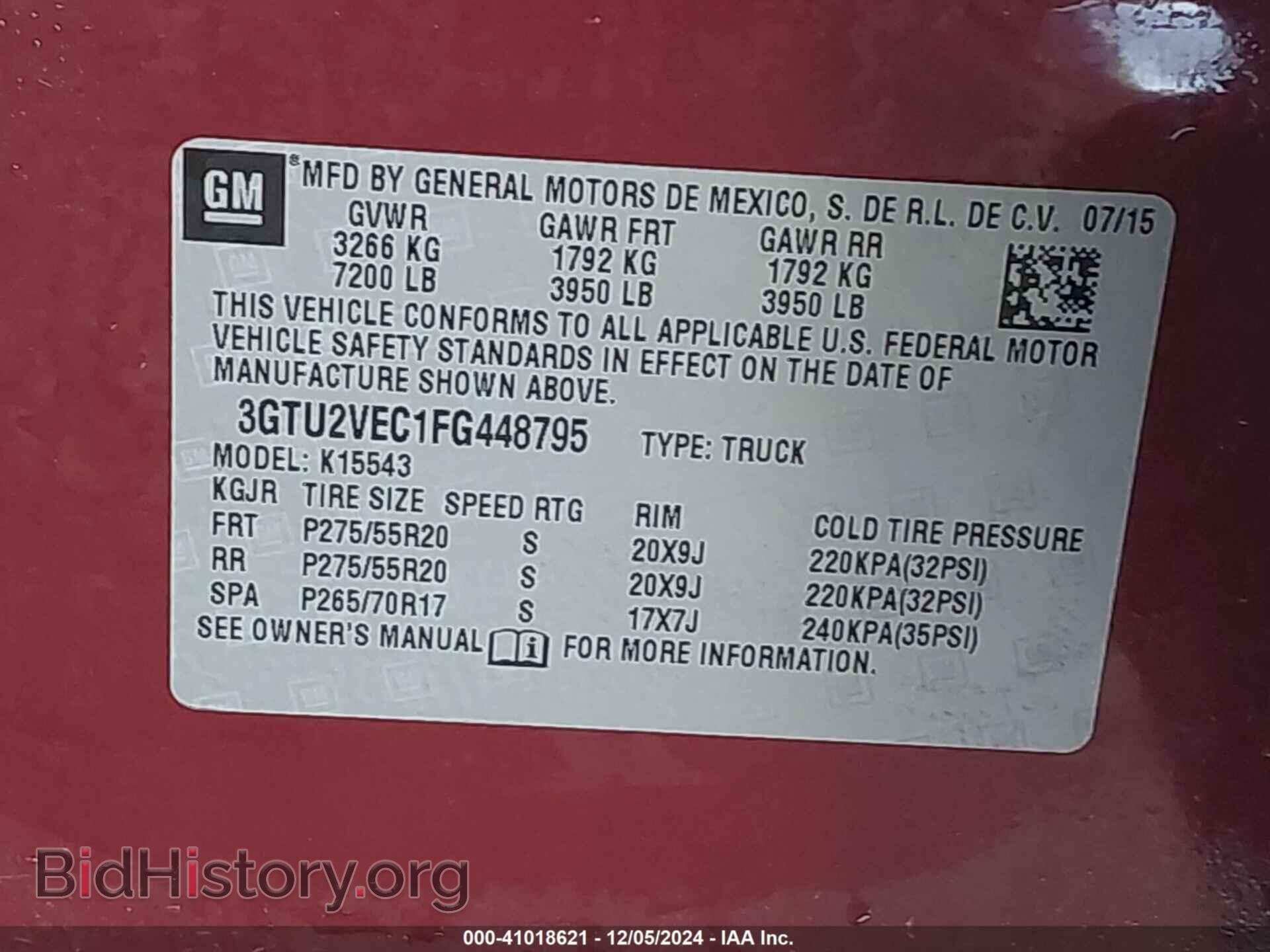 2015 GMC SIERRA 1500 - VIN: 3GTU2VEC1FG448795 - Фото 9