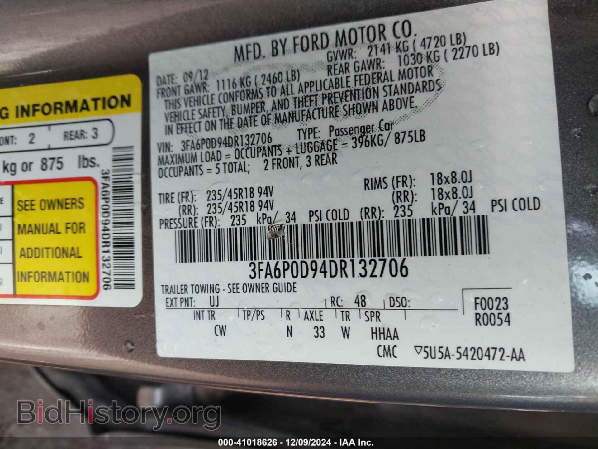 2013 FORD FUSION - VIN: 3FA6P0D94DR132706 - Photo 9
