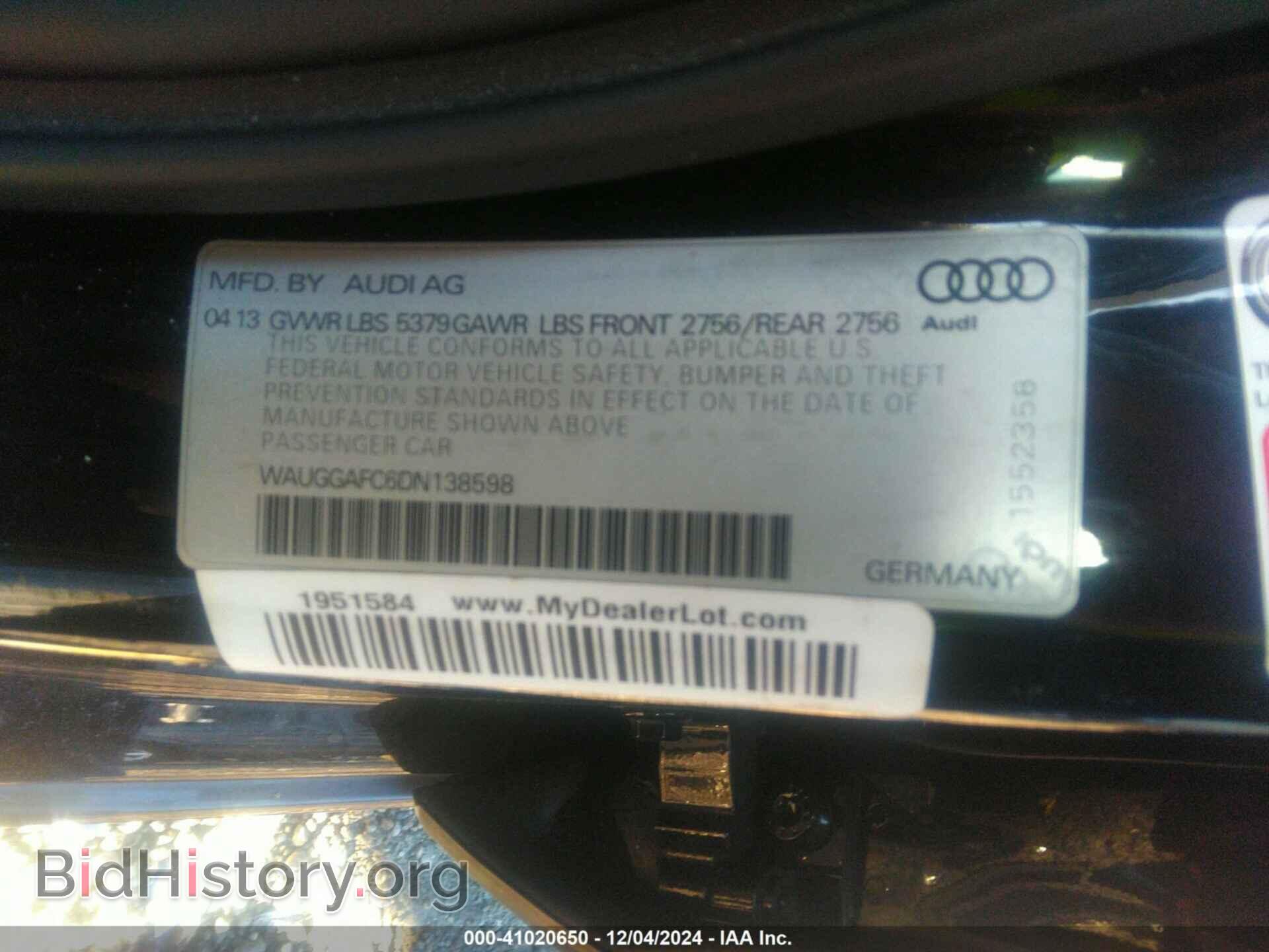 2013 AUDI A6 - VIN: WAUGGAFC6DN138598 - Фото 9
