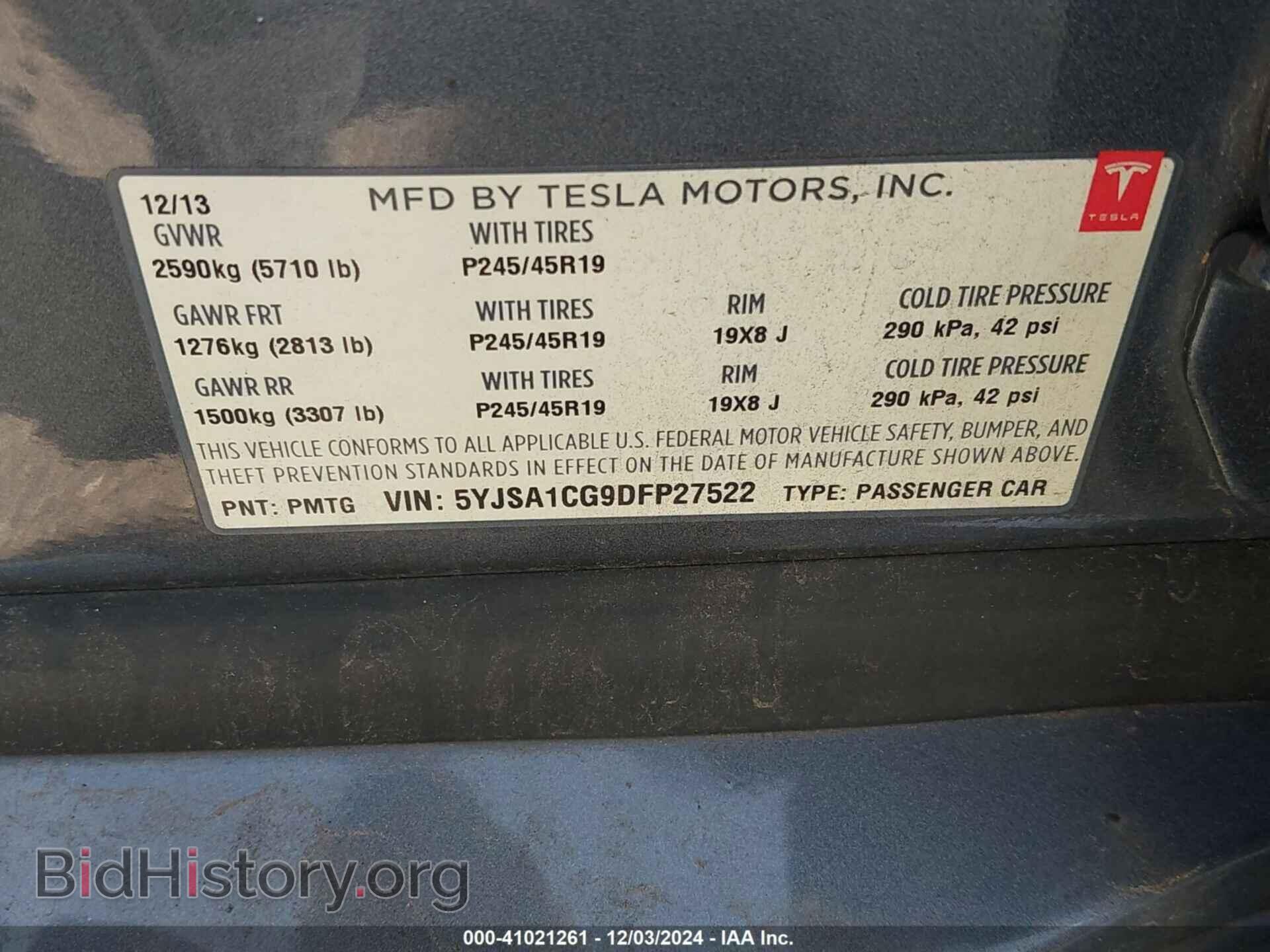 2013 TESLA MODEL S - VIN: 5YJSA1CG9DFP27522 - Фото 9