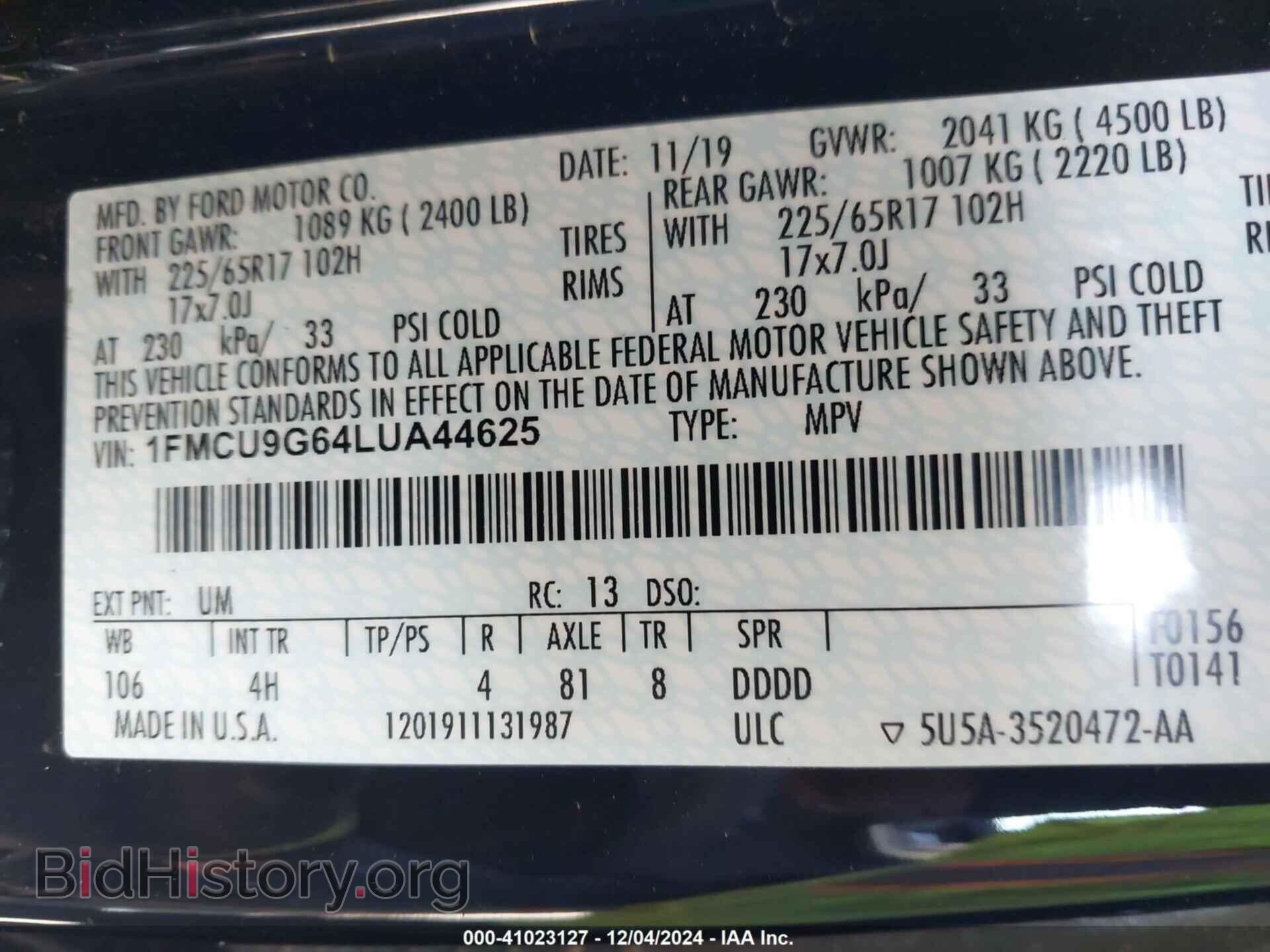 2020 FORD ESCAPE - VIN: 1FMCU9G64LUA44625 - Photo 9