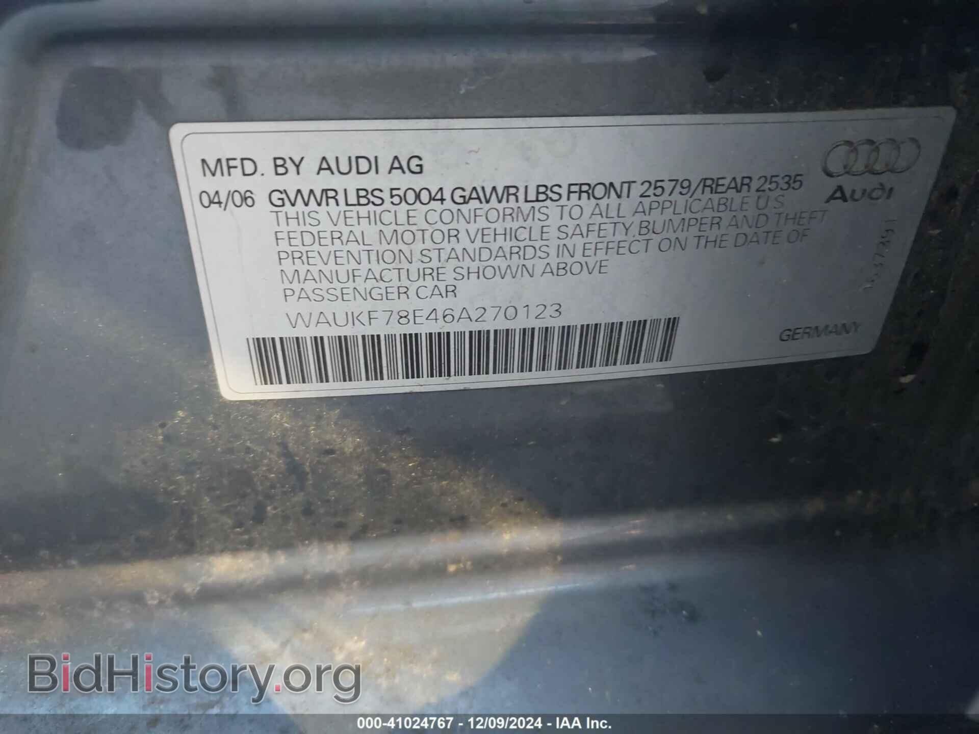 2006 AUDI A4 - VIN: WAUKF78E46A270123 - Фото 9