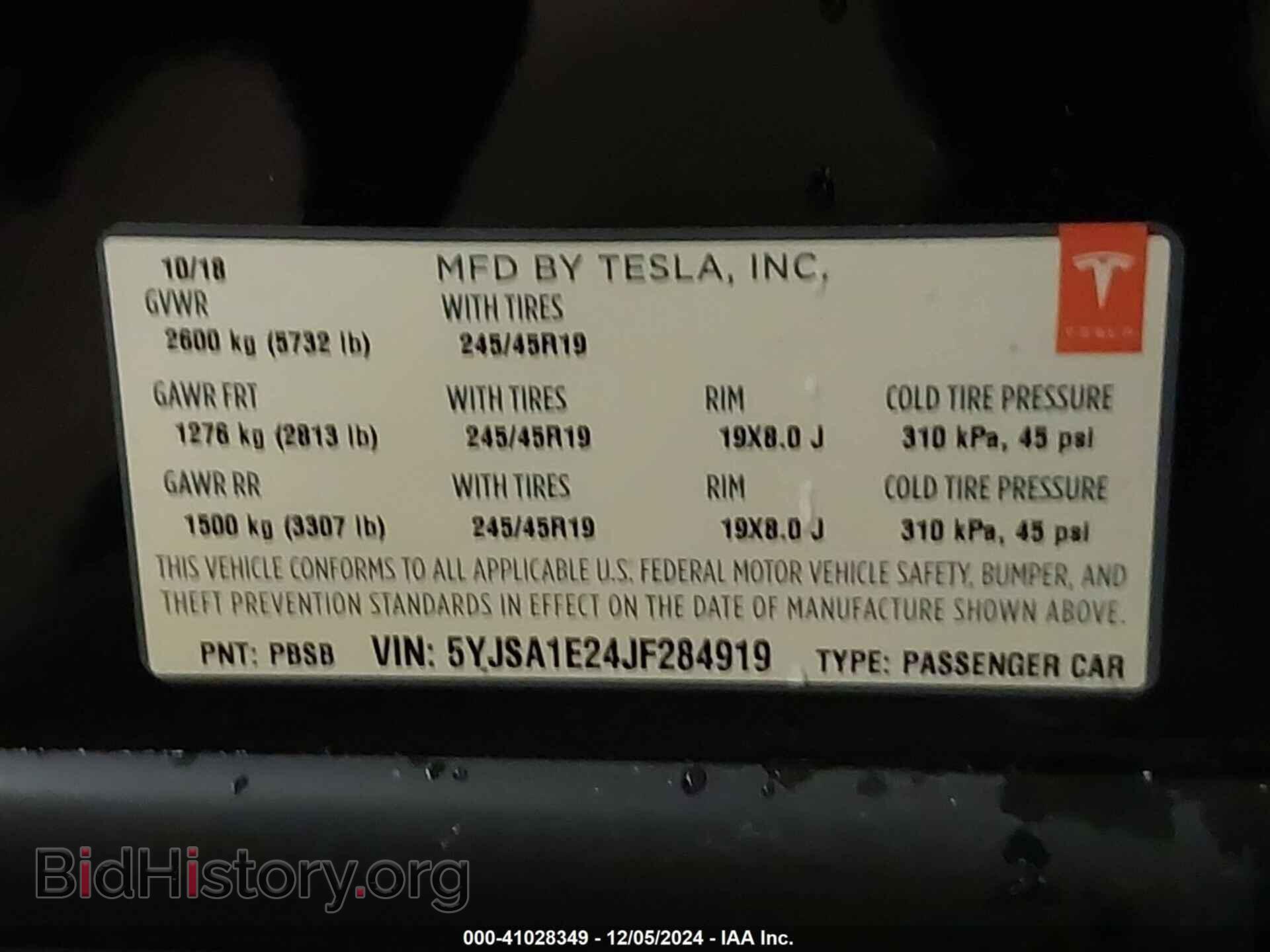 2018 TESLA MODEL S - VIN: 5YJSA1E24JF284919 - Фото 9