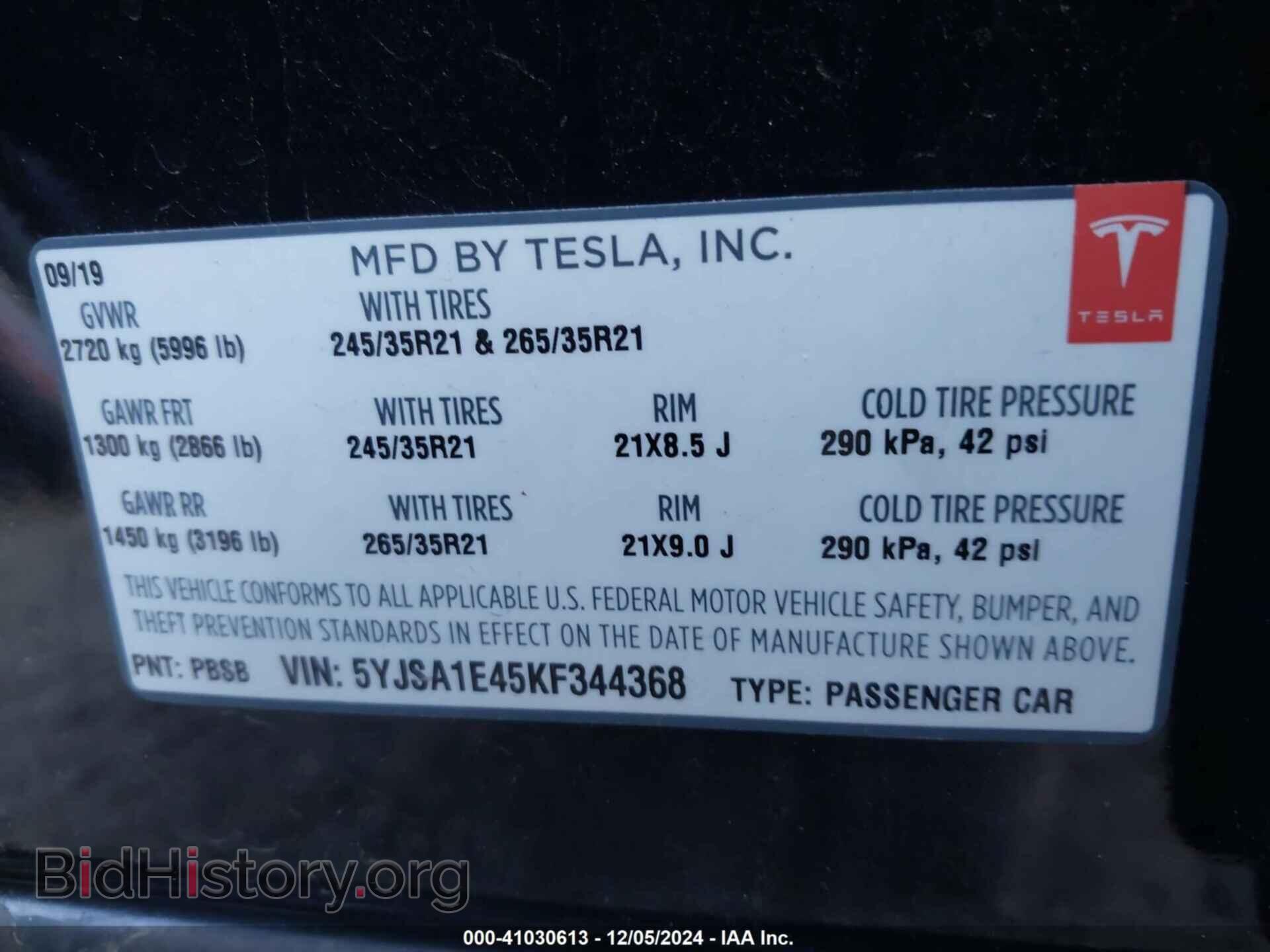 2019 TESLA MODEL S - VIN: 5YJSA1E45KF344368 - Photo 9