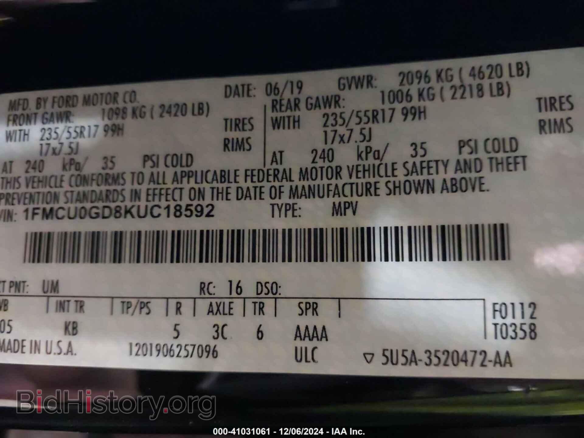 2019 FORD ESCAPE - VIN: 1FMCU0GD8KUC18592 - Фото 9