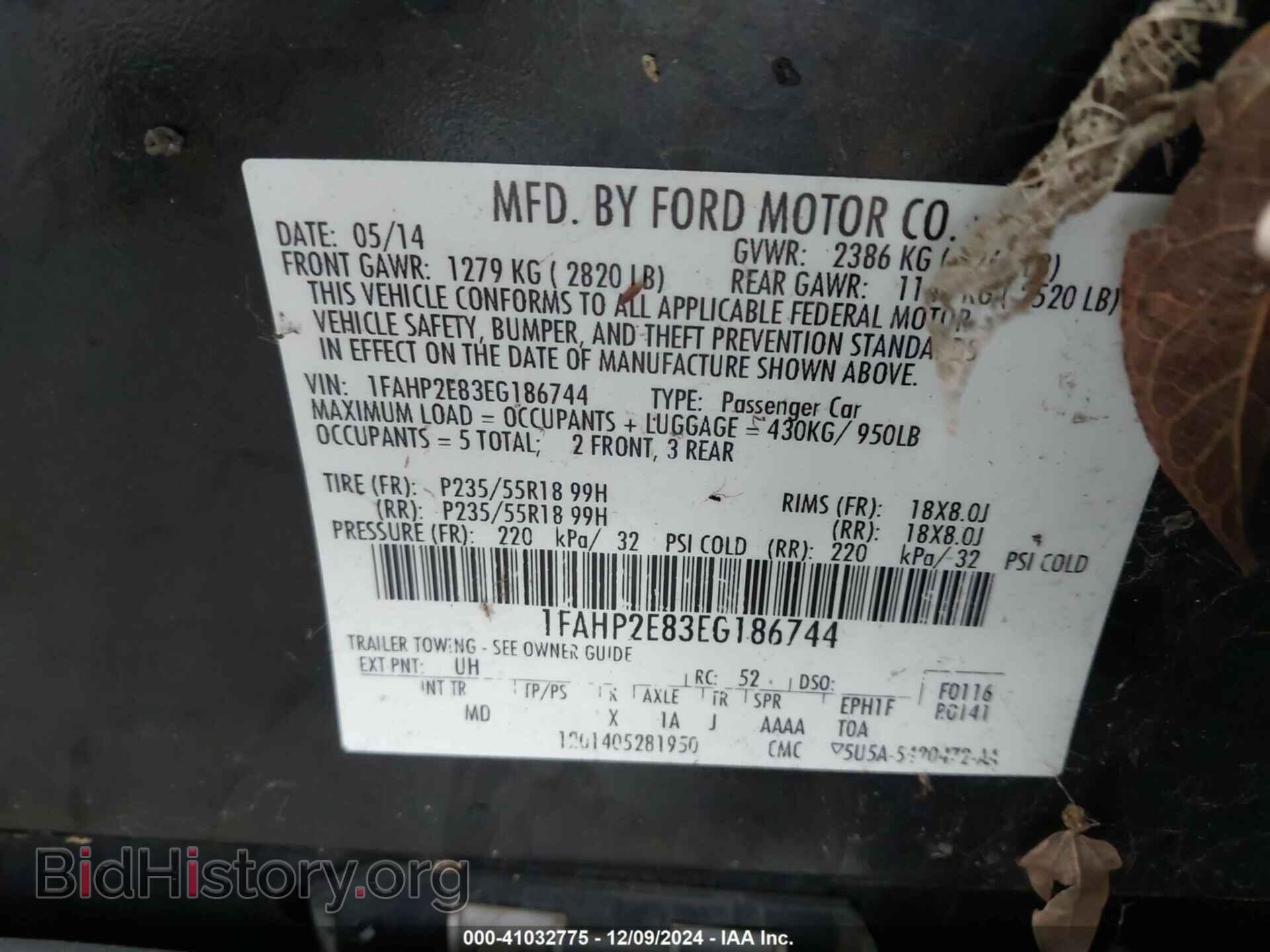 2014 FORD TAURUS - VIN: 1FAHP2E83EG186744 - Фото 9