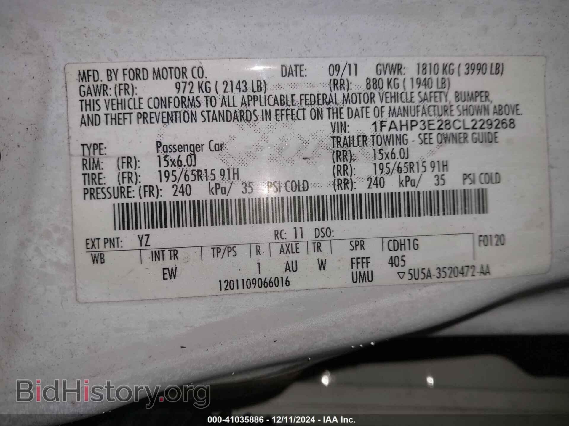 2012 FORD FOCUS - VIN: 1FAHP3E28CL229268 - Фото 9