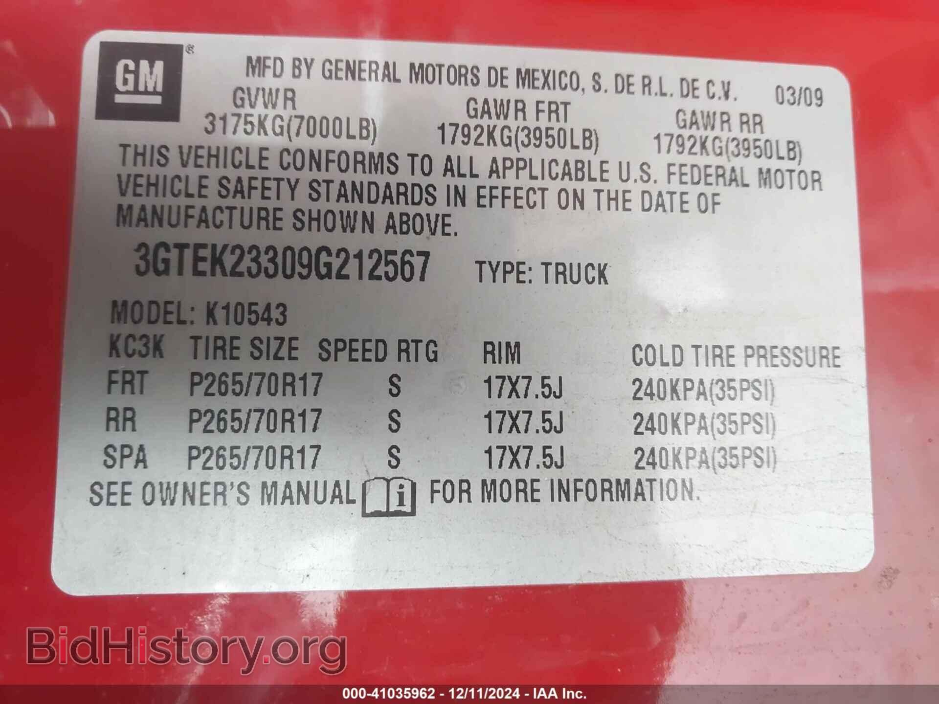 2009 GMC SIERRA 1500 - VIN: 3GTEK23309G212567 - Фото 9