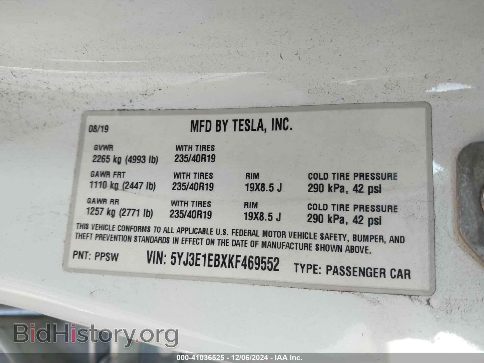 2019 TESLA MODEL 3 - VIN: 5YJ3E1EBXKF469552 - Фото 9