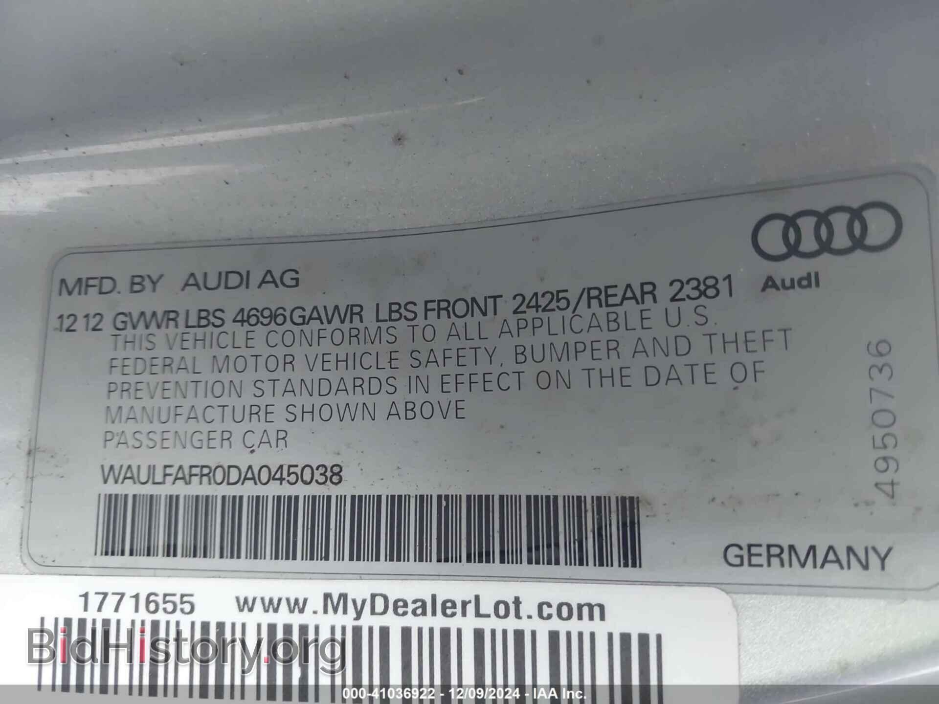2013 AUDI A5 - VIN: WAULFAFR0DA045038 - Фото 9