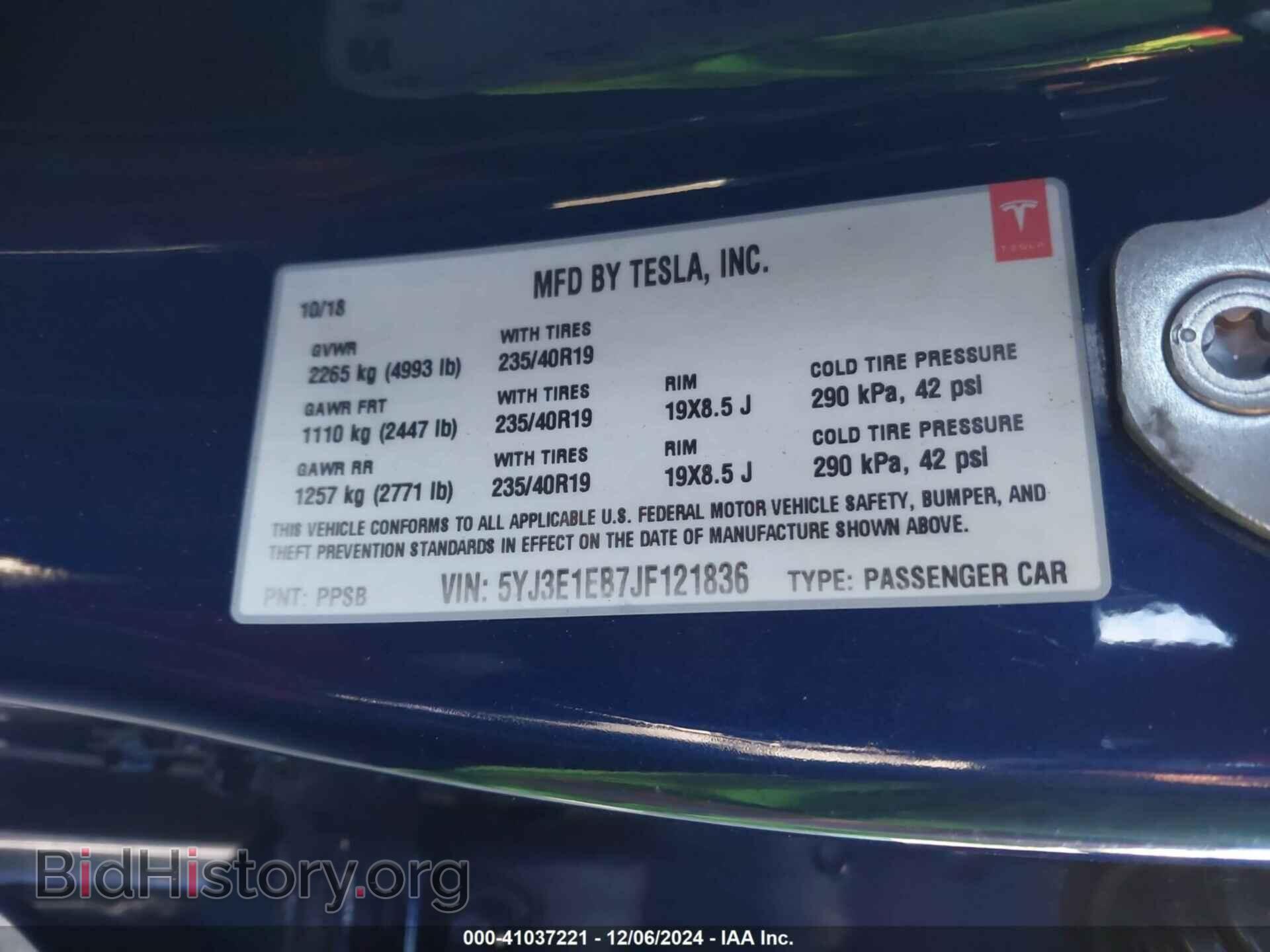 2018 TESLA MODEL 3 - VIN: 5YJ3E1EB7JF121836 - Фото 9