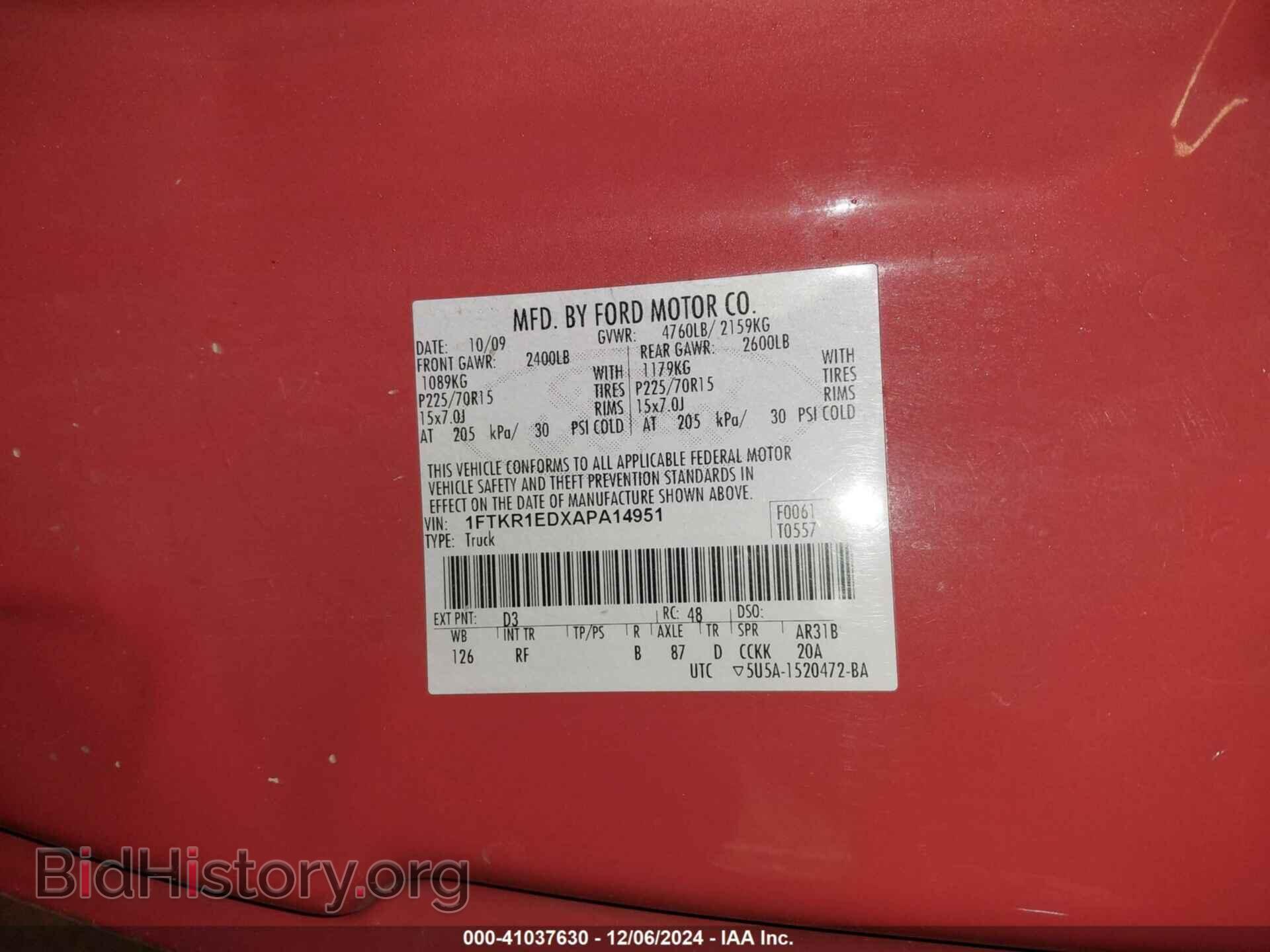 2010 FORD RANGER - VIN: 1FTKR1EDXAPA14951 - Фото 9