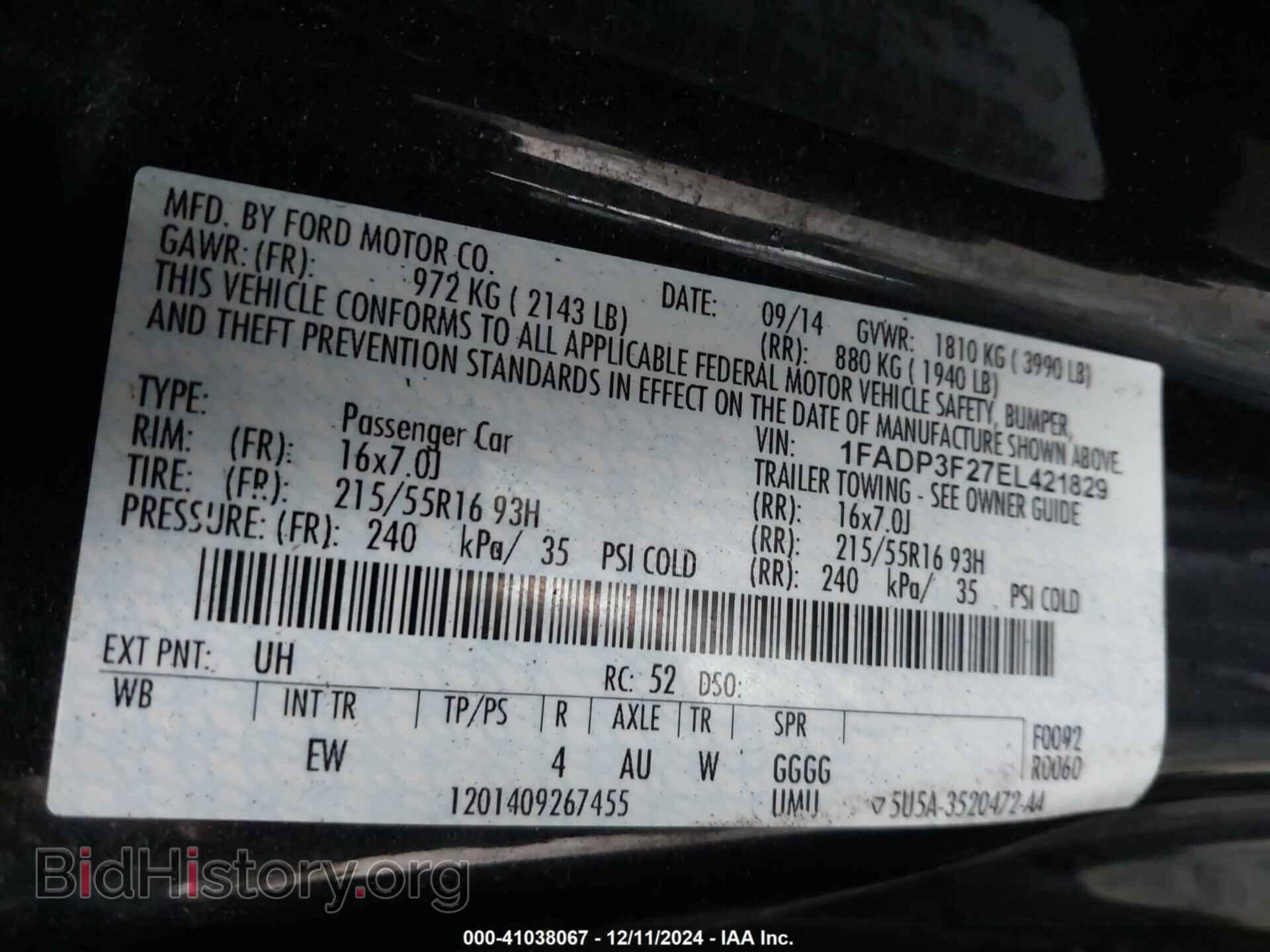 2014 FORD FOCUS - VIN: 1FADP3F27EL421829 - Фото 9