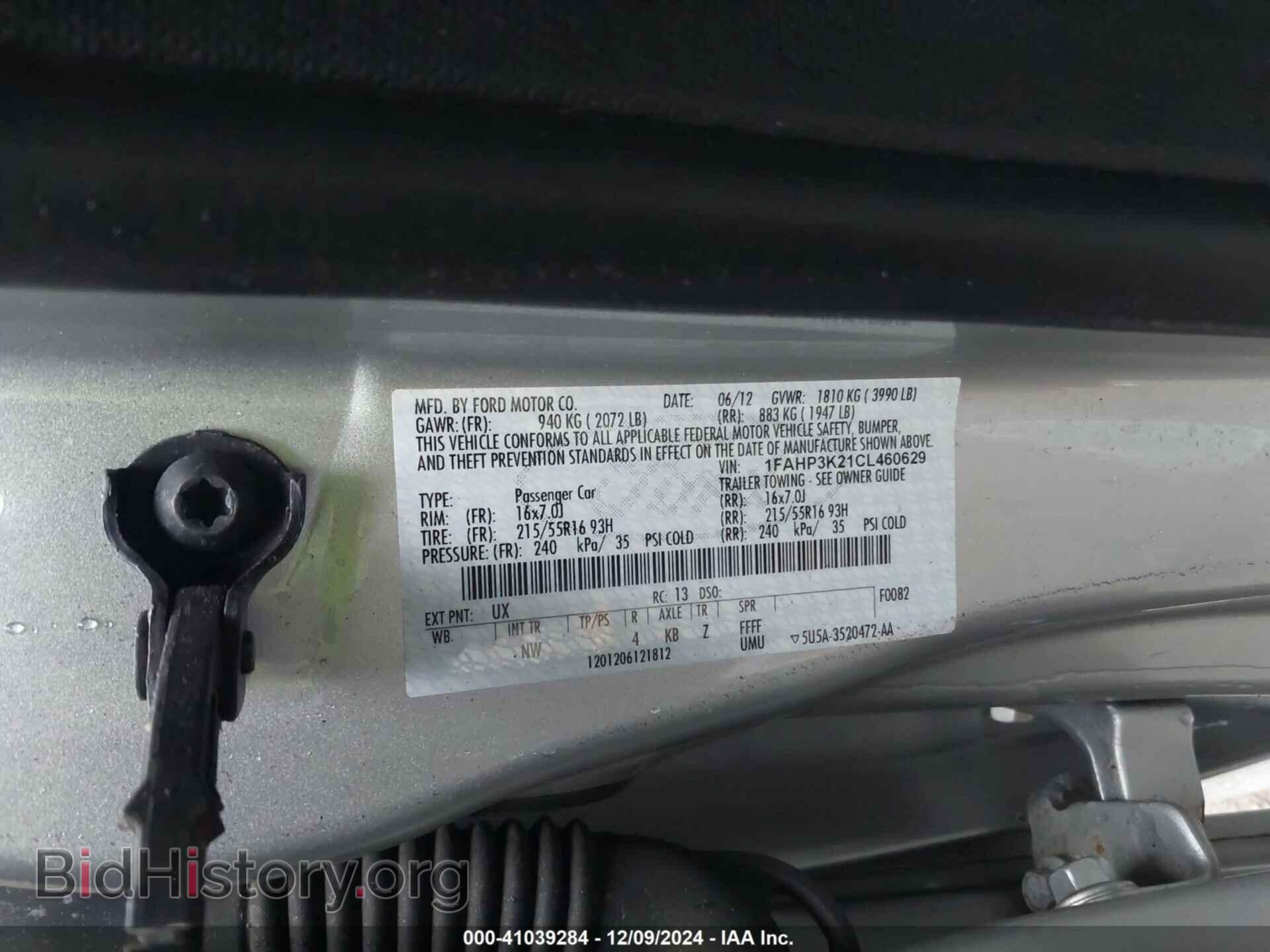 2012 FORD FOCUS - VIN: 1FAHP3K21CL460629 - Фото 9