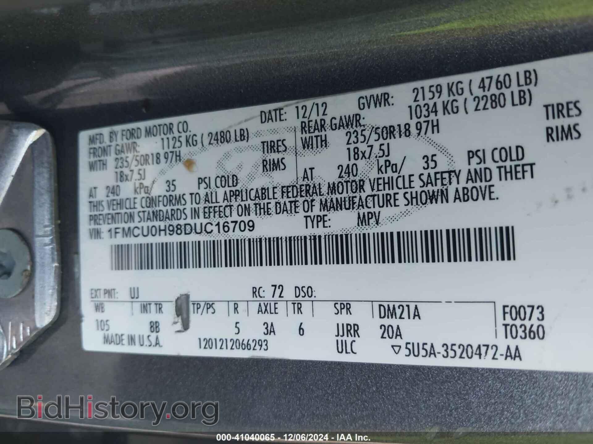 2013 FORD ESCAPE - VIN: 1FMCU0H98DUC16709 - Фото 9