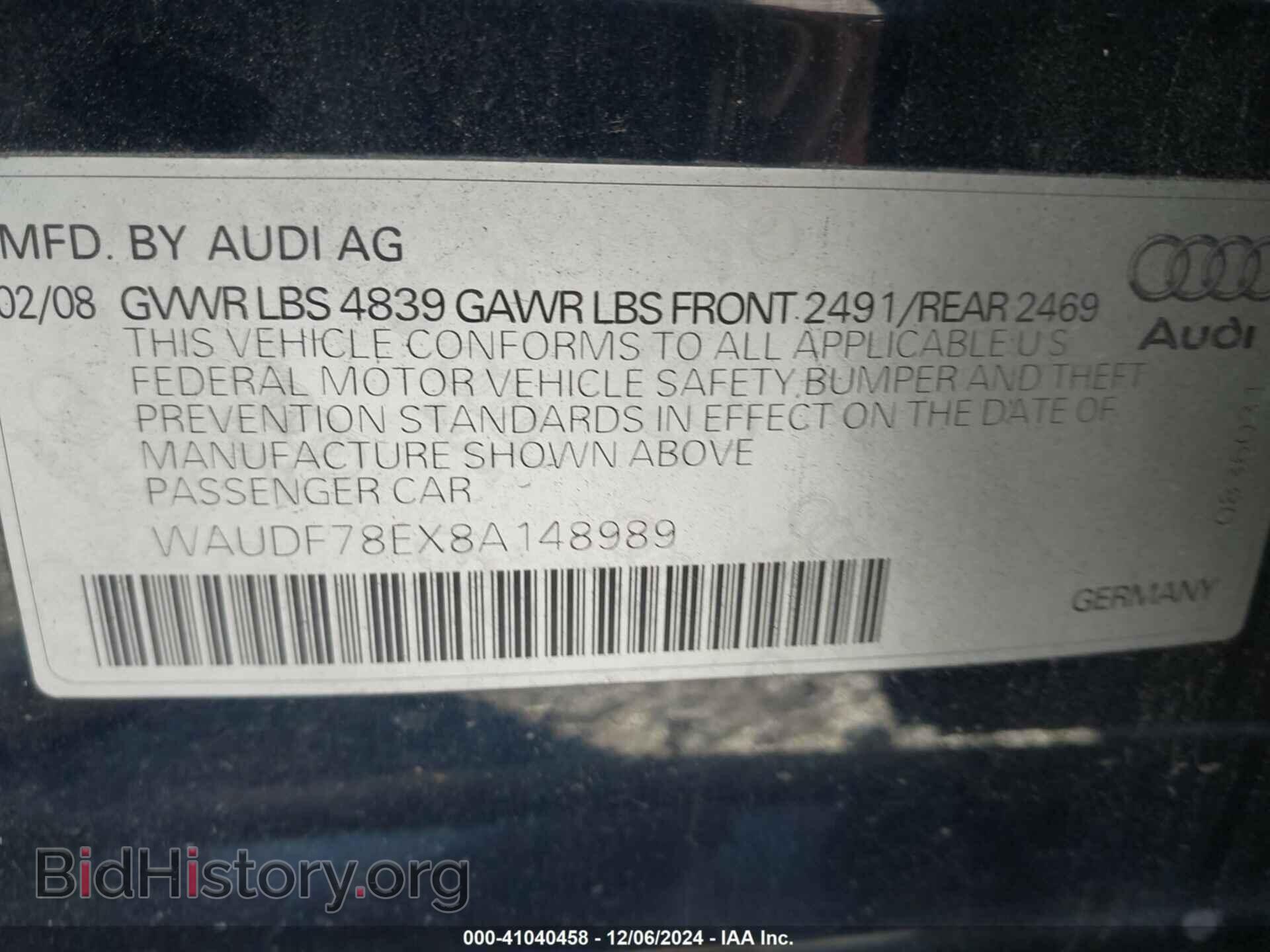 2008 AUDI A4 - VIN: WAUDF78EX8A148989 - Фото 9