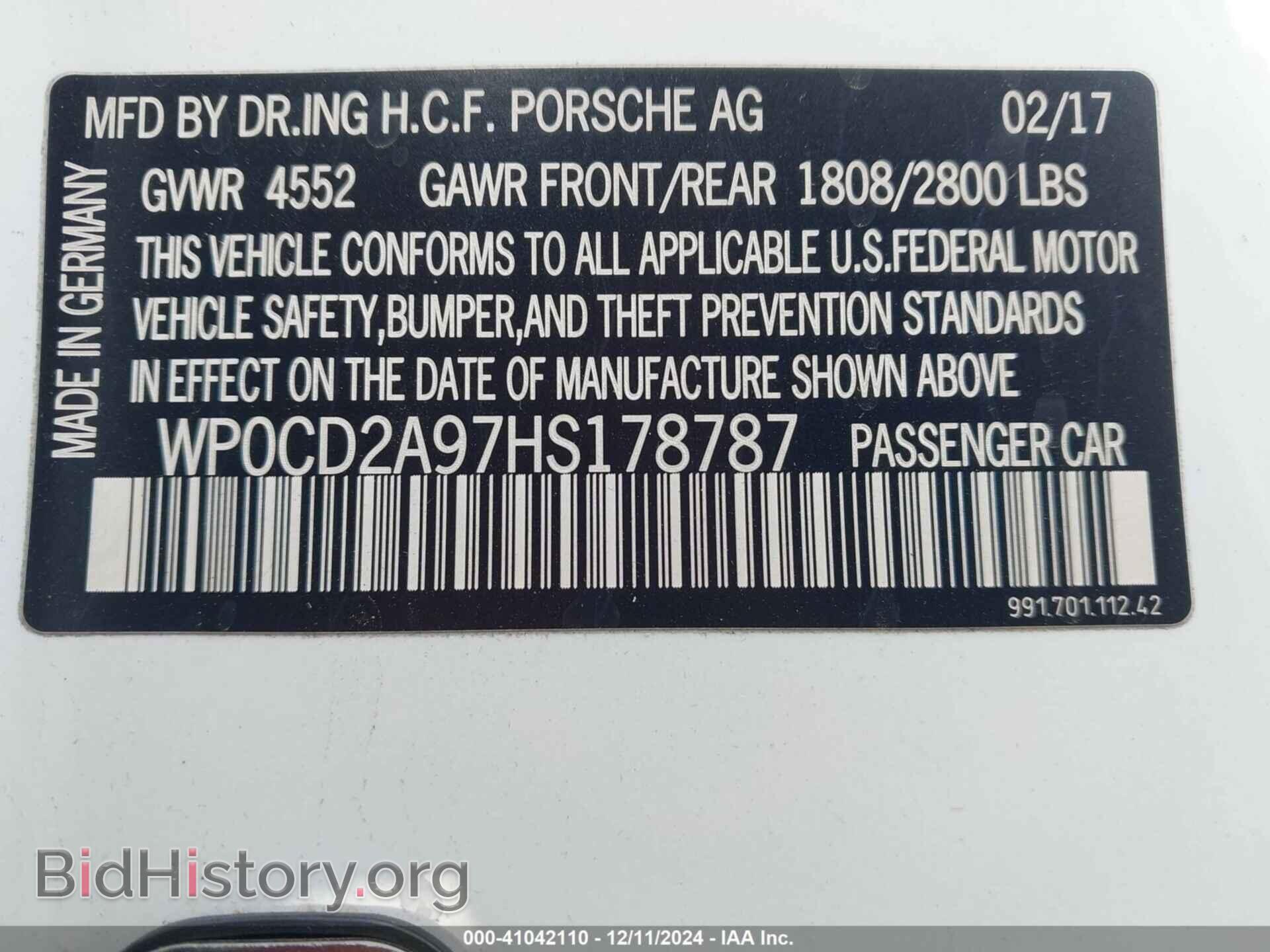 2017 PORSCHE 911 - VIN: WP0CD2A97HS178787 - Фото 9