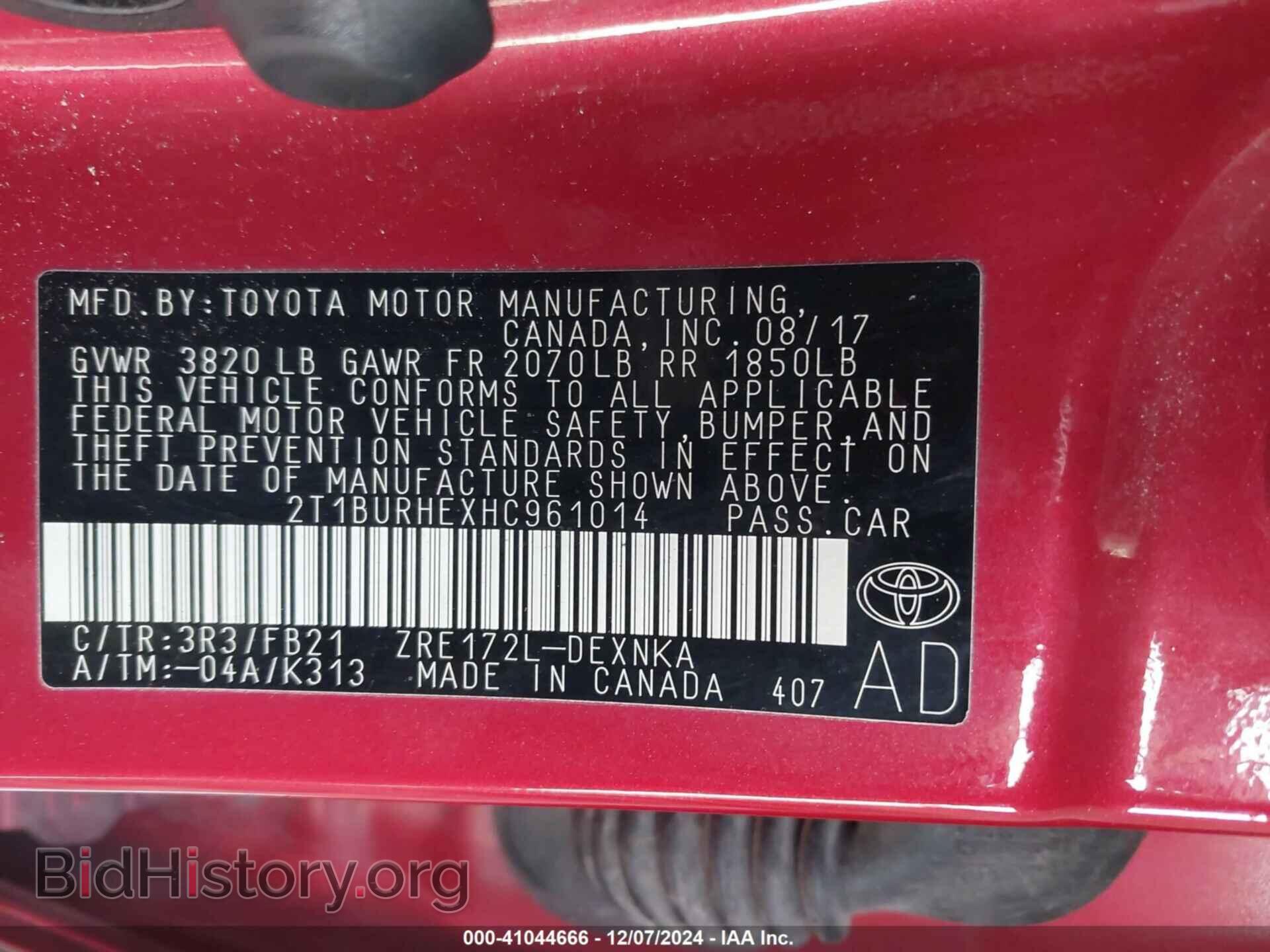 2017 TOYOTA COROLLA - VIN: 2T1BURHEXHC961014 - Фото 9
