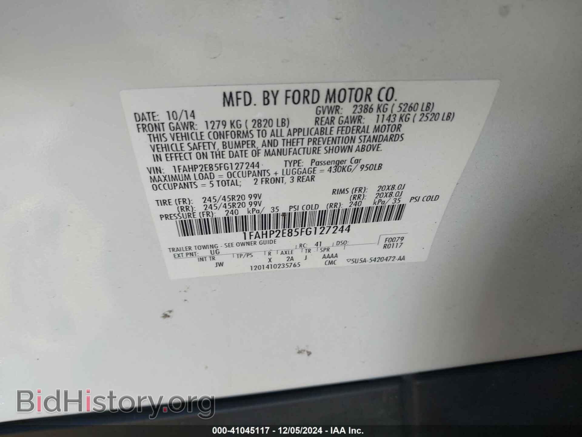2015 FORD TAURUS - VIN: 1FAHP2E85FG127244 - Photo 9